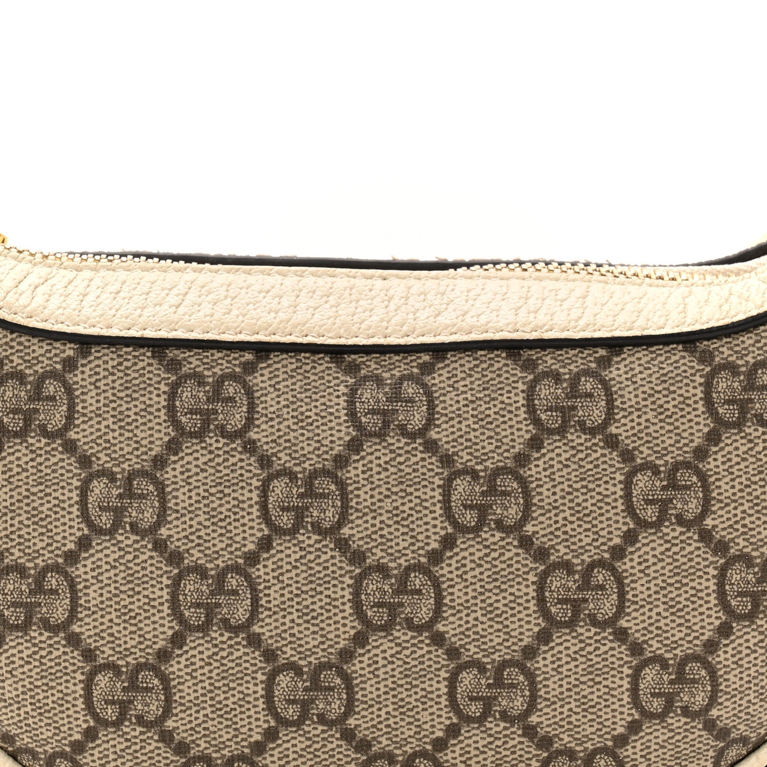 GG Supreme Monogram Textured Dollar Calfskin Web Mini Ophidia Half Moon Hobo Beige Ebony Mystic White