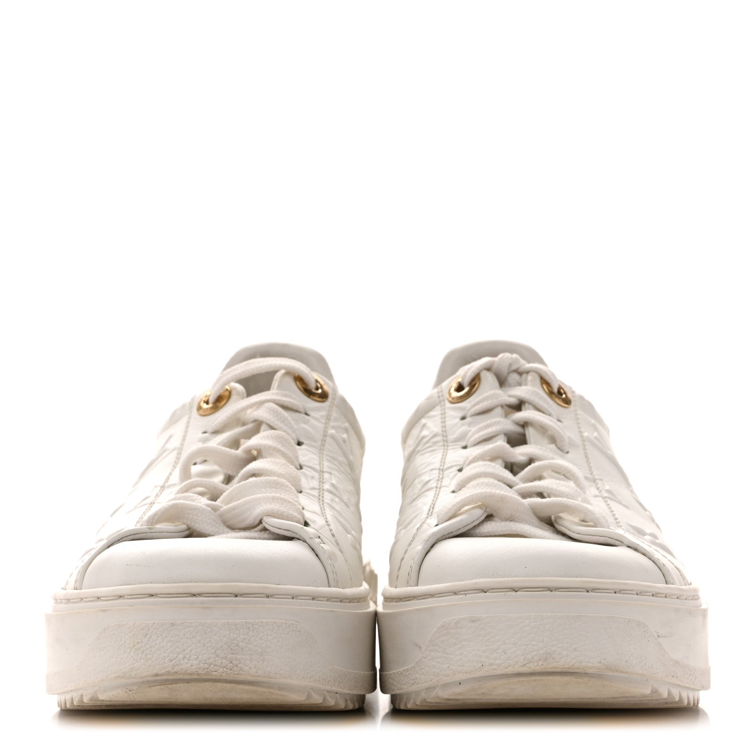 Lambskin Embossed Monogram Time Out Sneakers 35  White