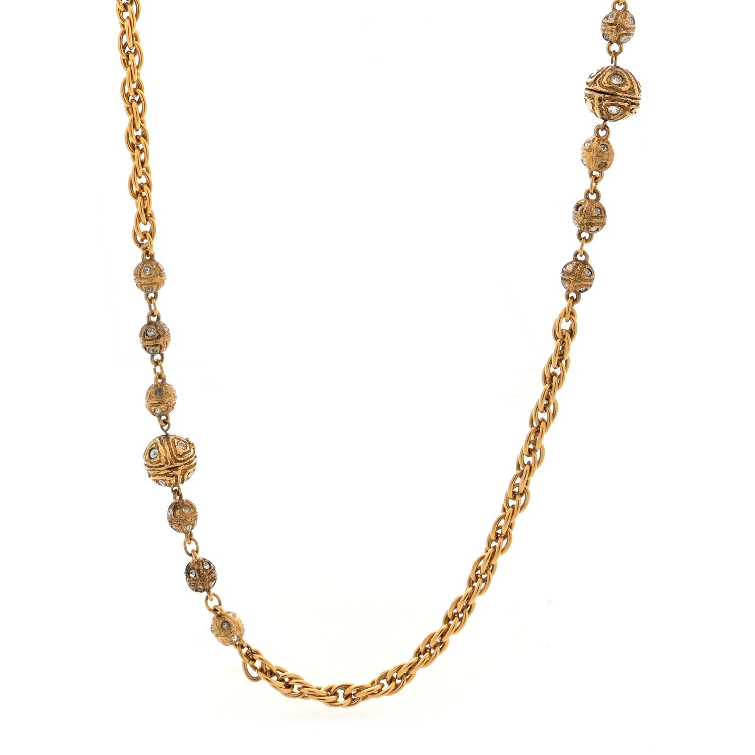 Metal Crystal CC Ball Chain Necklace Gold