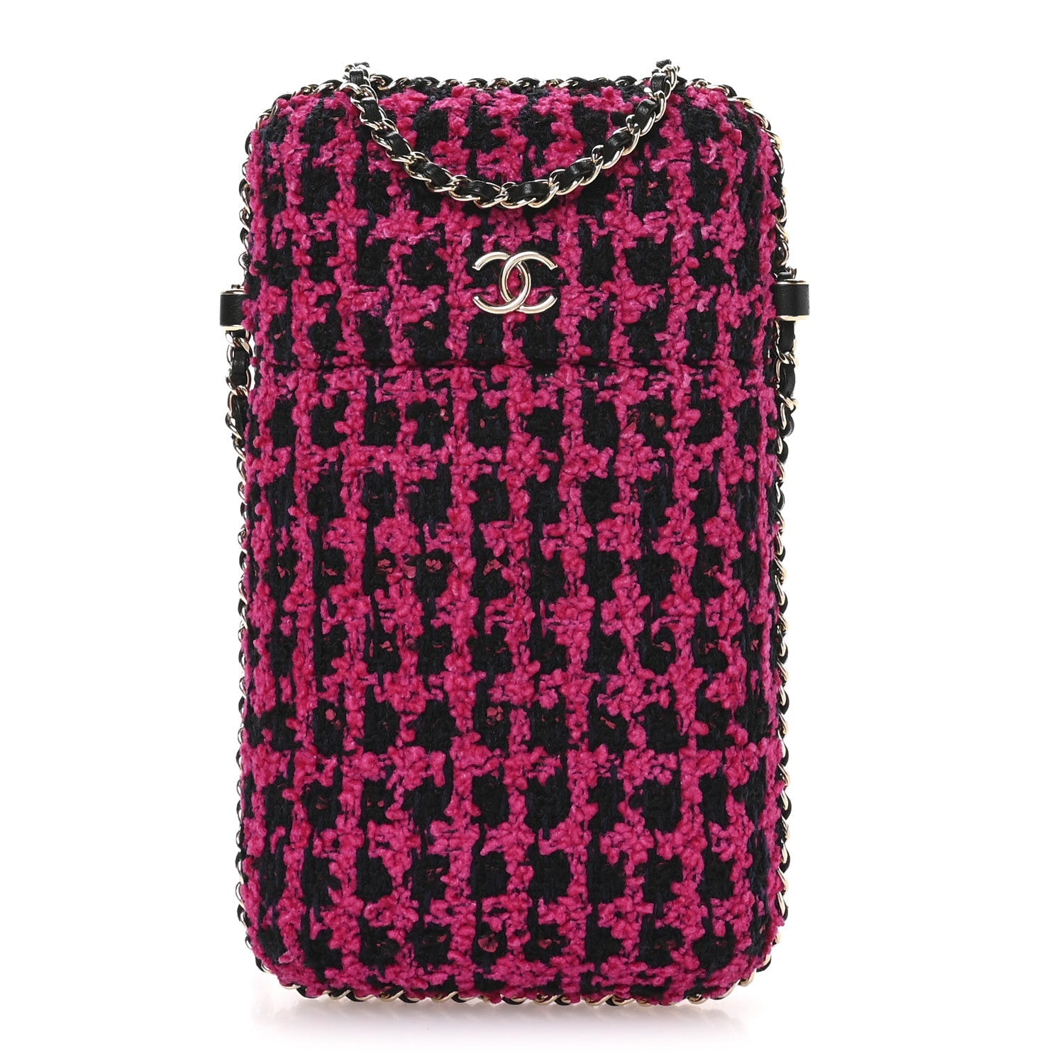 Tweed Chain Around Phone Holder Pink