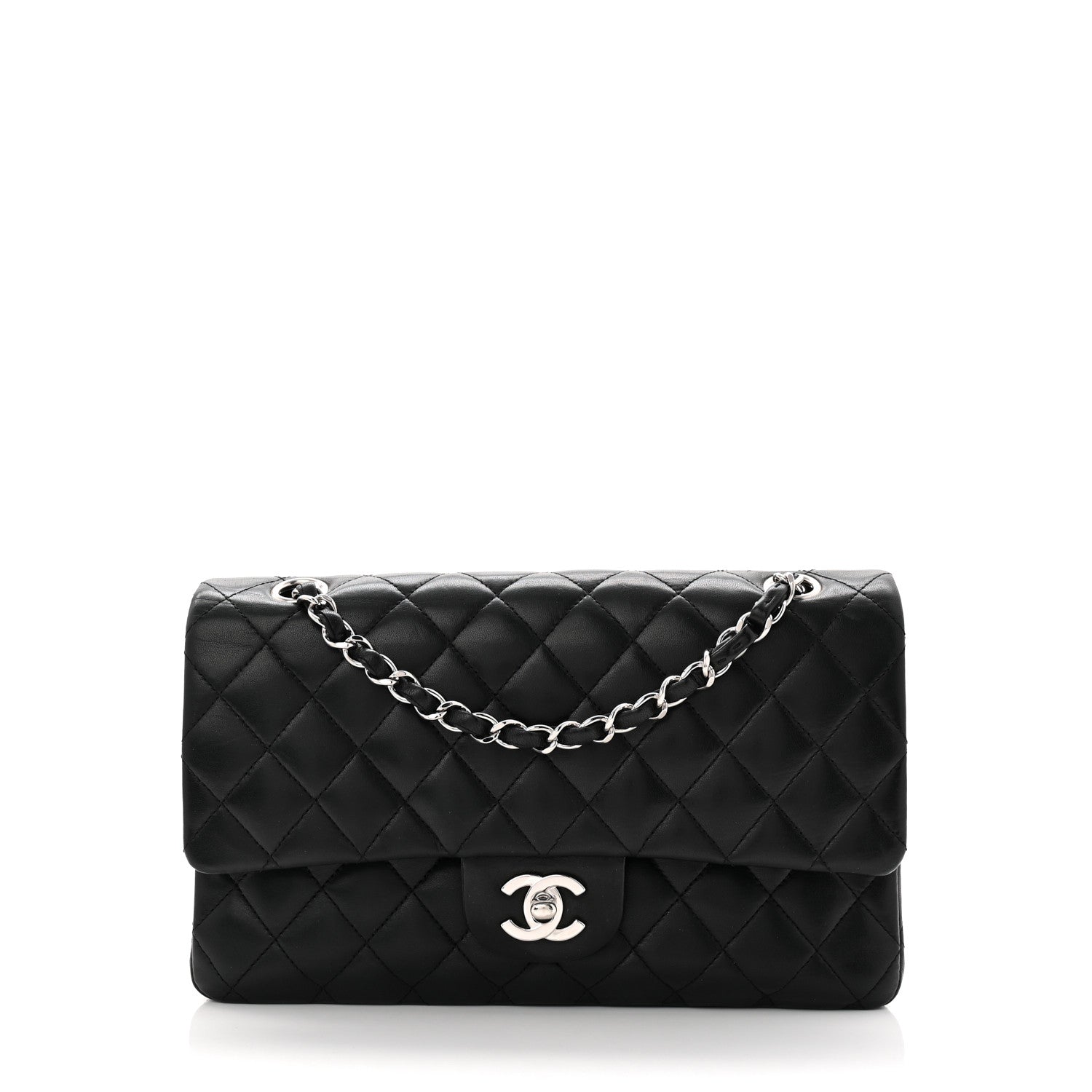 Lambskin Quilted Medium Double Flap Black
