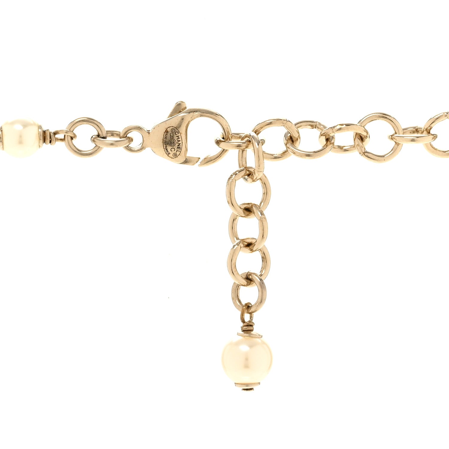 Pearl Crystal CC Camellia Express Long Necklace Gold