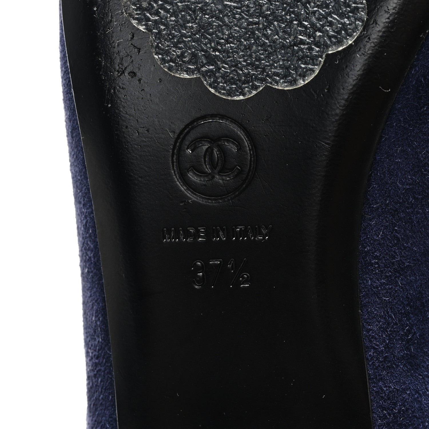 Suede Calfskin Grosgrain Crystal CC Star Mules  37.5 Blue Black