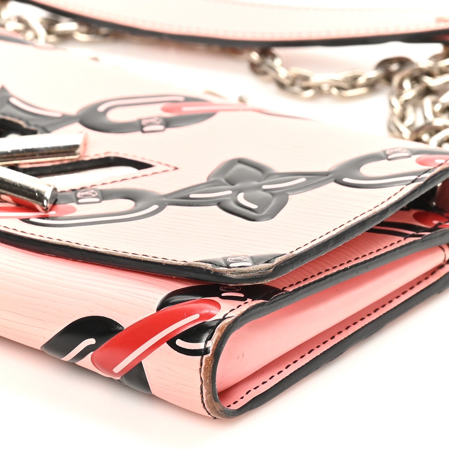 Epi Chain Flower Print Twist Chain Wallet Pink
