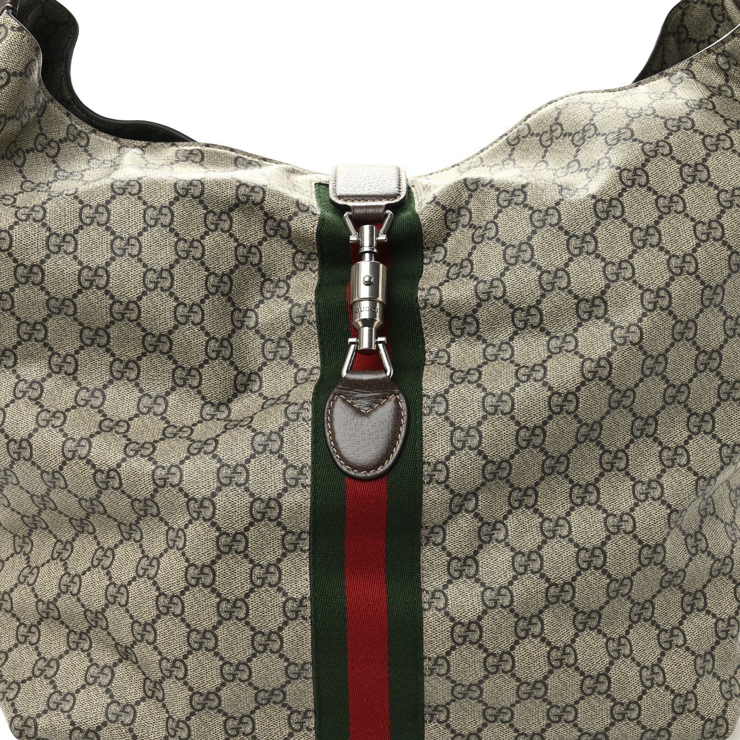 Tender GG Supreme Monogram Textured Dollar Calfskin Web Medium Jackie 1961 Crossbody Bag Beige Ebony New Acero