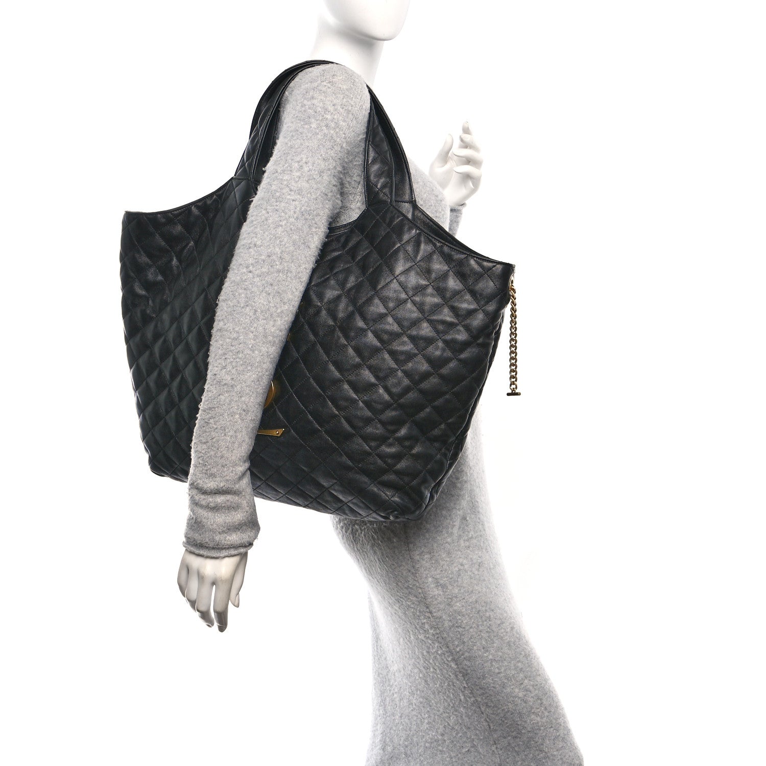 Lambskin Quilted Maxi Icare Shopping Tote Black