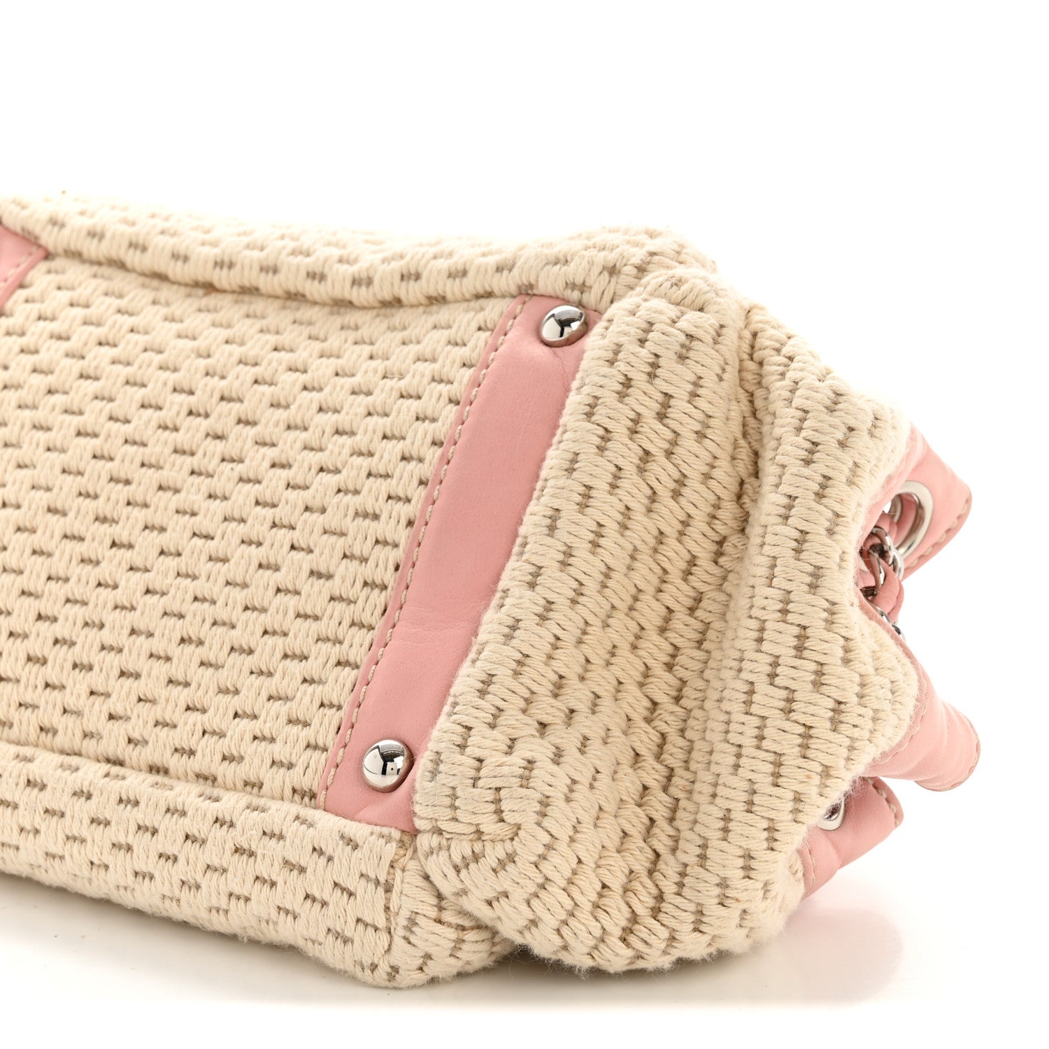 Canvas Woven Lambskin Lax Accordion Hobo Pink