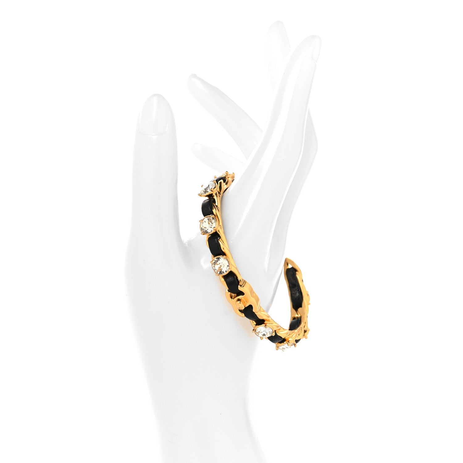 Lambskin Crystal CC Cuff Bracelet M Black Gold