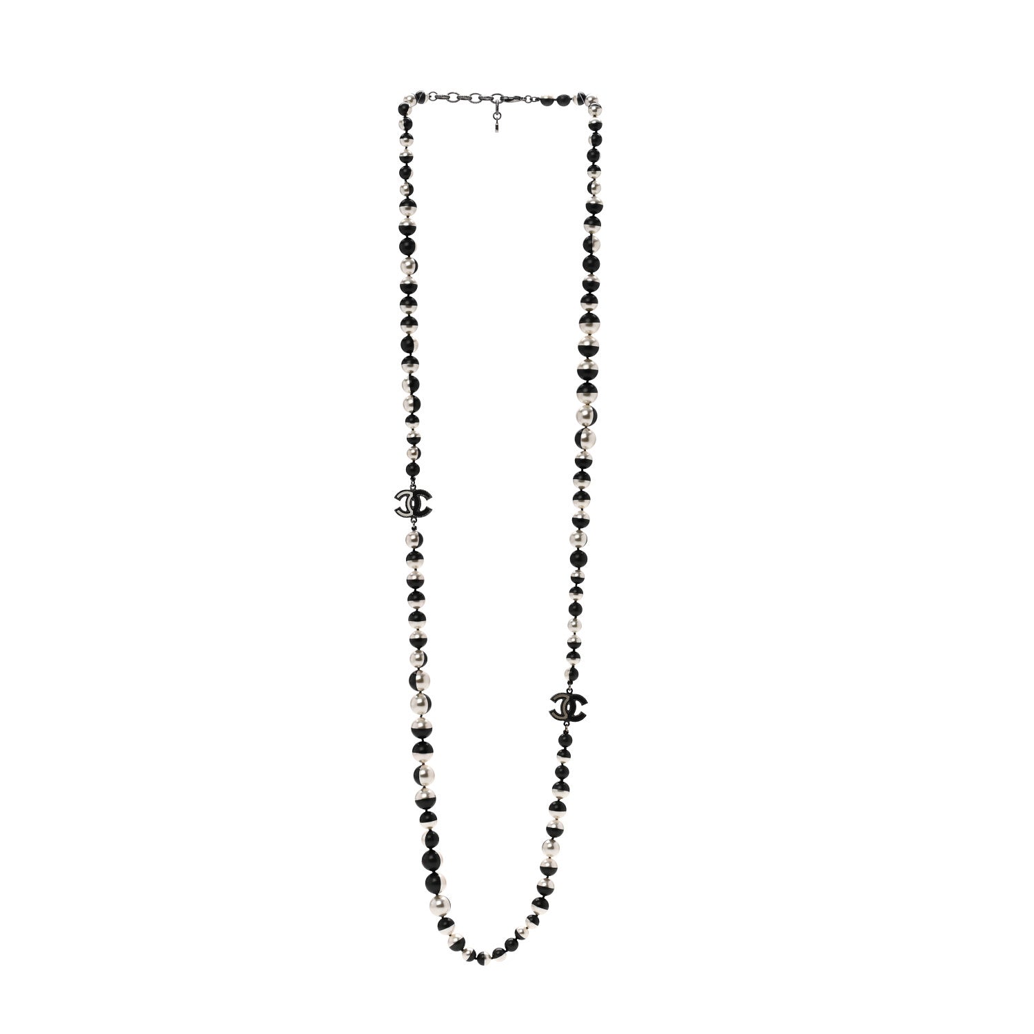 Pearl Bead CC Long Necklace White Grey