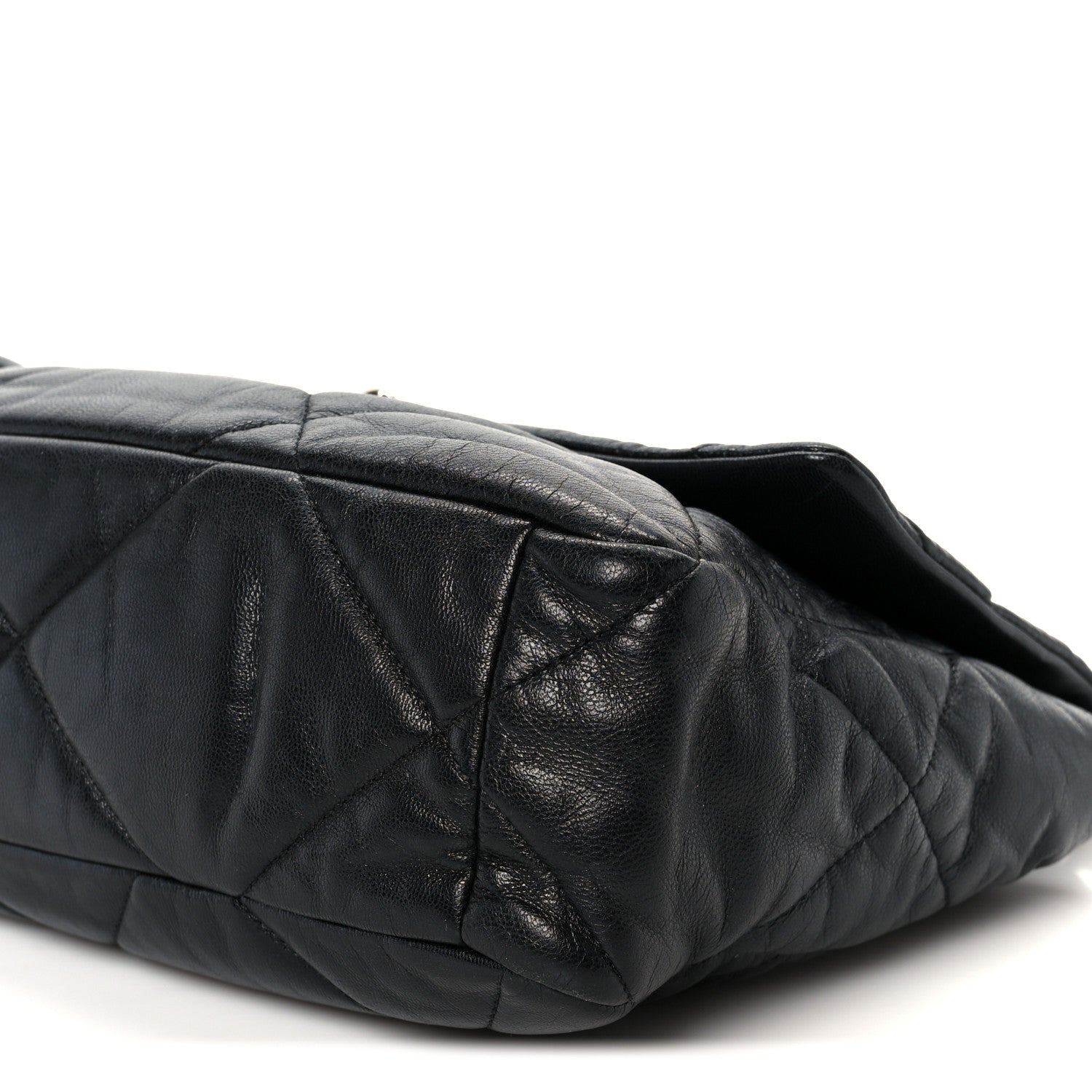 Shiny Goatskin Quilted Large Chanel 19 Flap Black