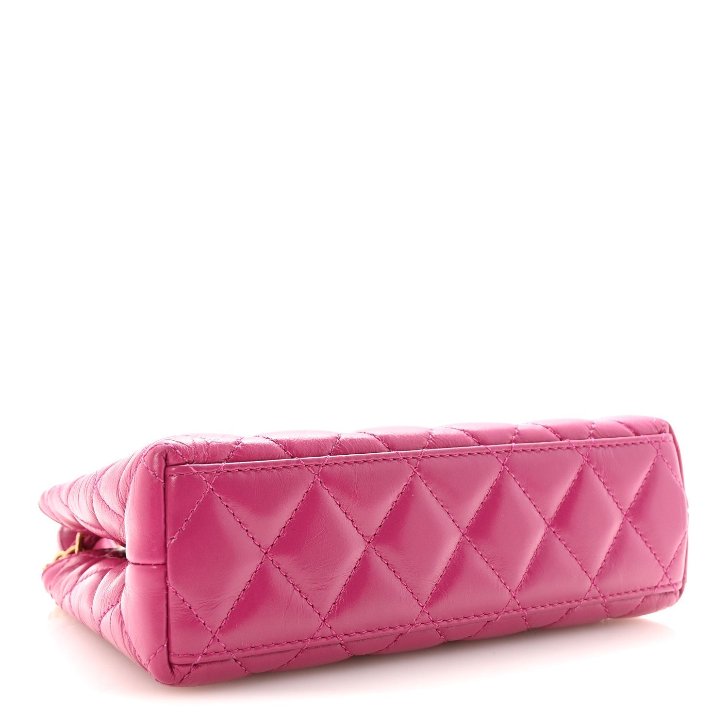Shiny Aged Calfskin Quilted Nano Kelly Shopper Dark Pink