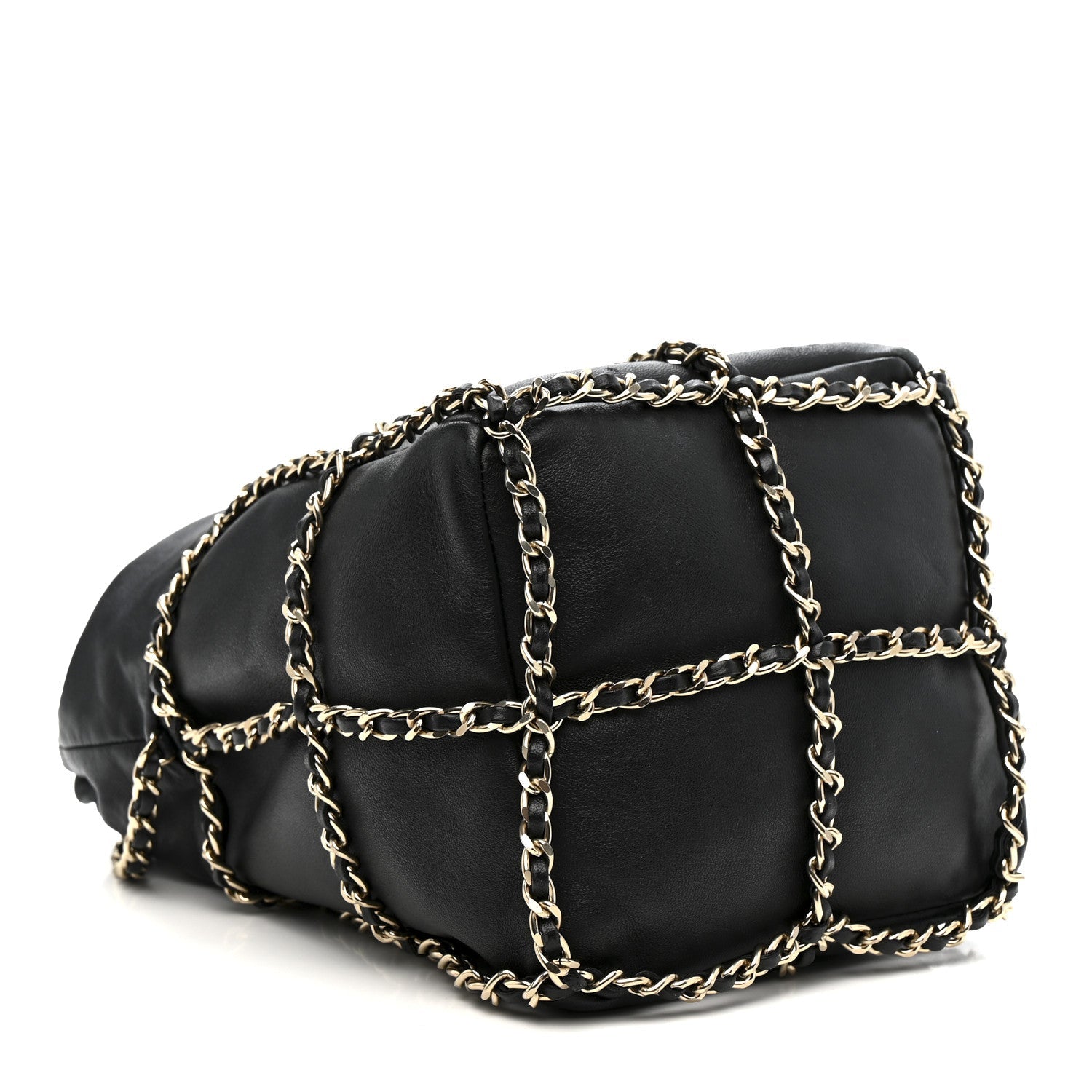 Lambskin Bucket Chain Drawstring Bag Black