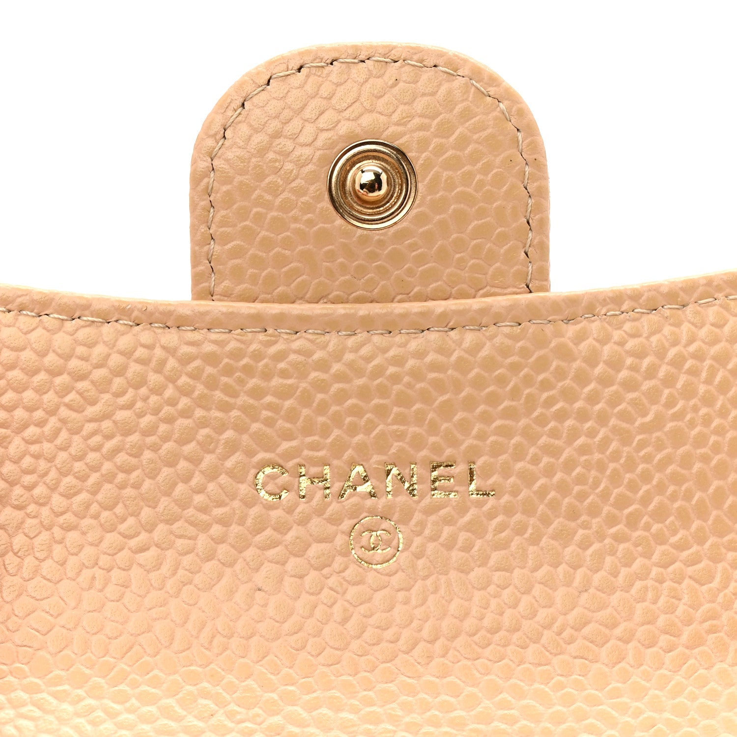Caviar Quilted Flap Card Holder Wallet Beige
