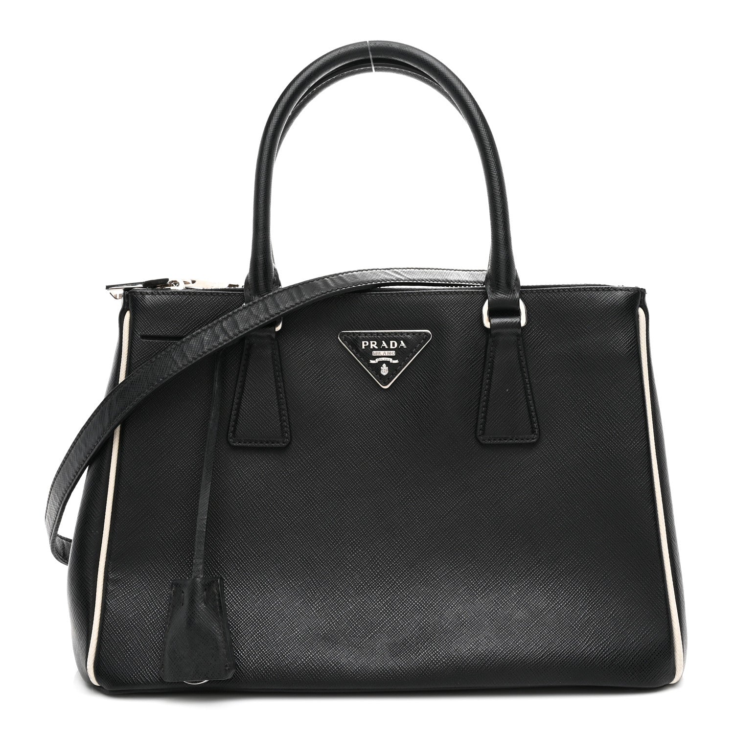 Saffiano Small Galleria Double Zip Tote Black Talco