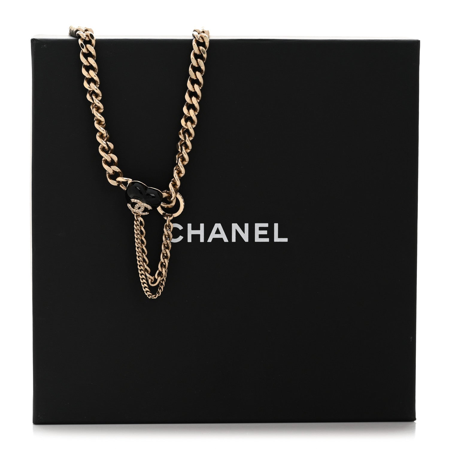 Metal Resin Crystal CC Heart Chain Choker Necklace Gold Black