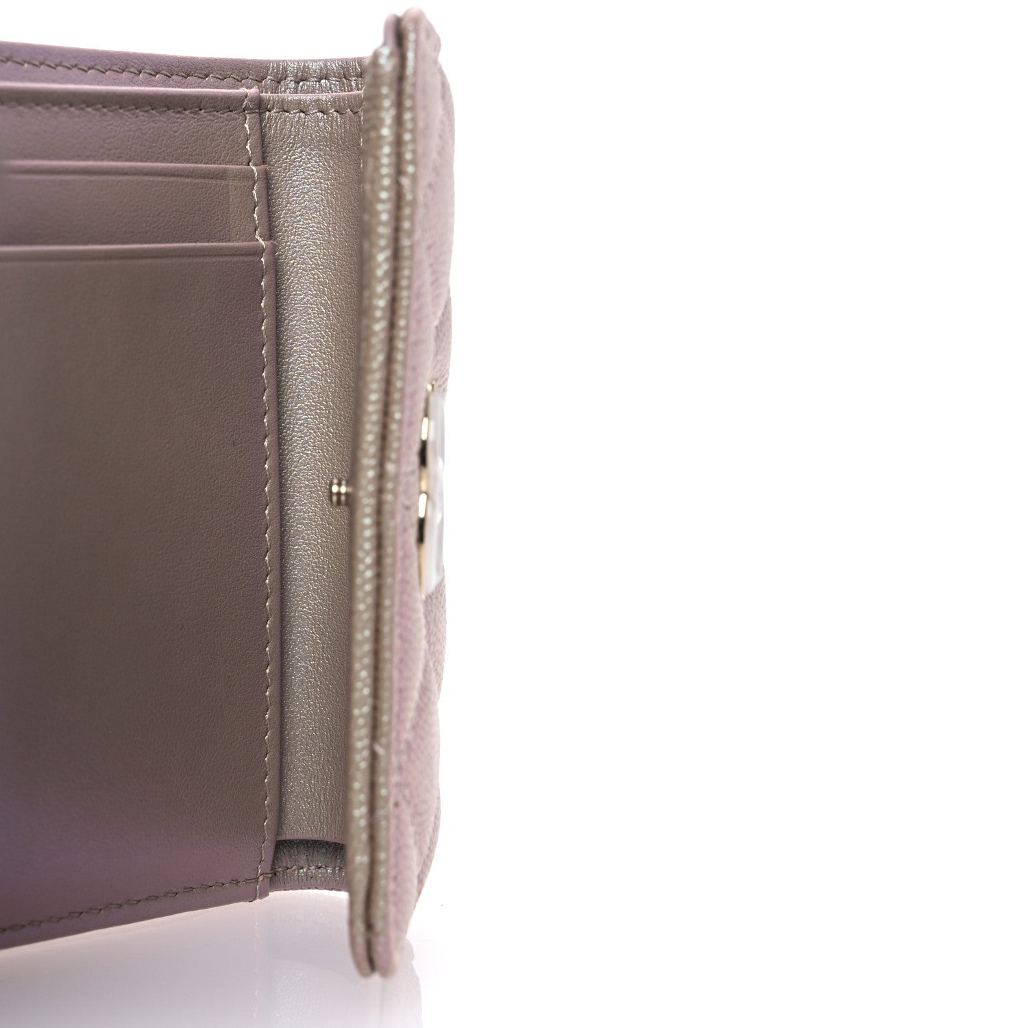 Iridescent Caviar Quilted Small Flap Wallet Beige