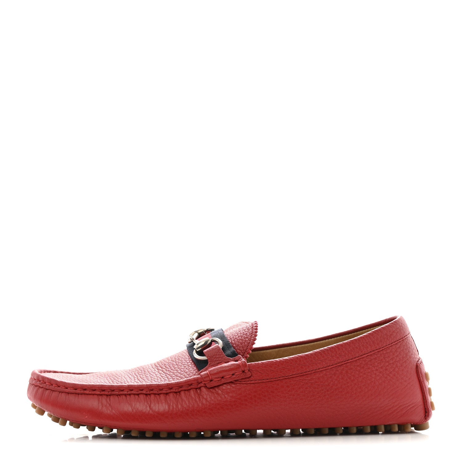 Road Calfskin Web Mens Horsebit Driver Loafers 10 Rosso