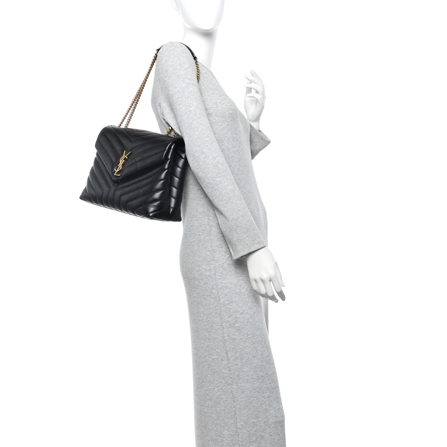 Calfskin Y Quilted Monogram Medium Loulou Chain Satchel Black