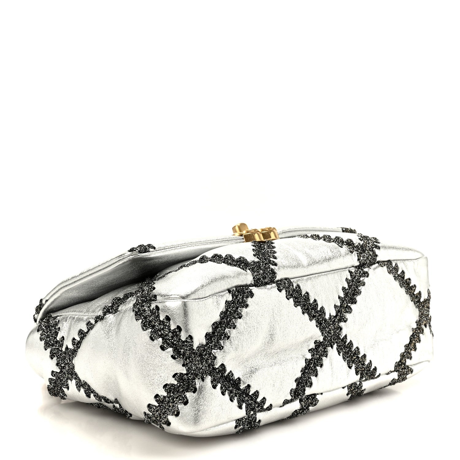 Metallic Calfskin Crochet Medium Chanel 19 Flap Silver