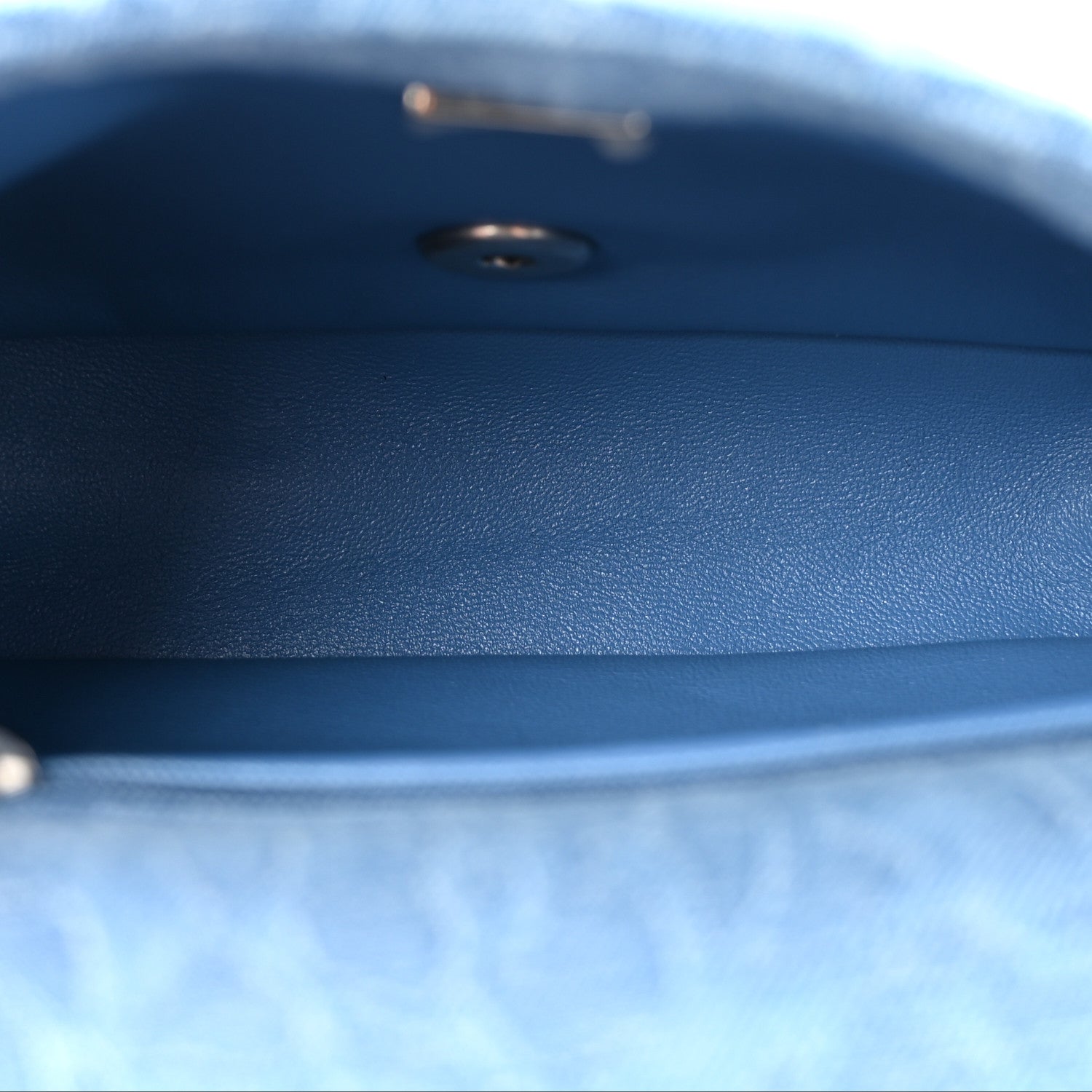 Denim Quilted Camellia Sweetheart Mini Flap Blue