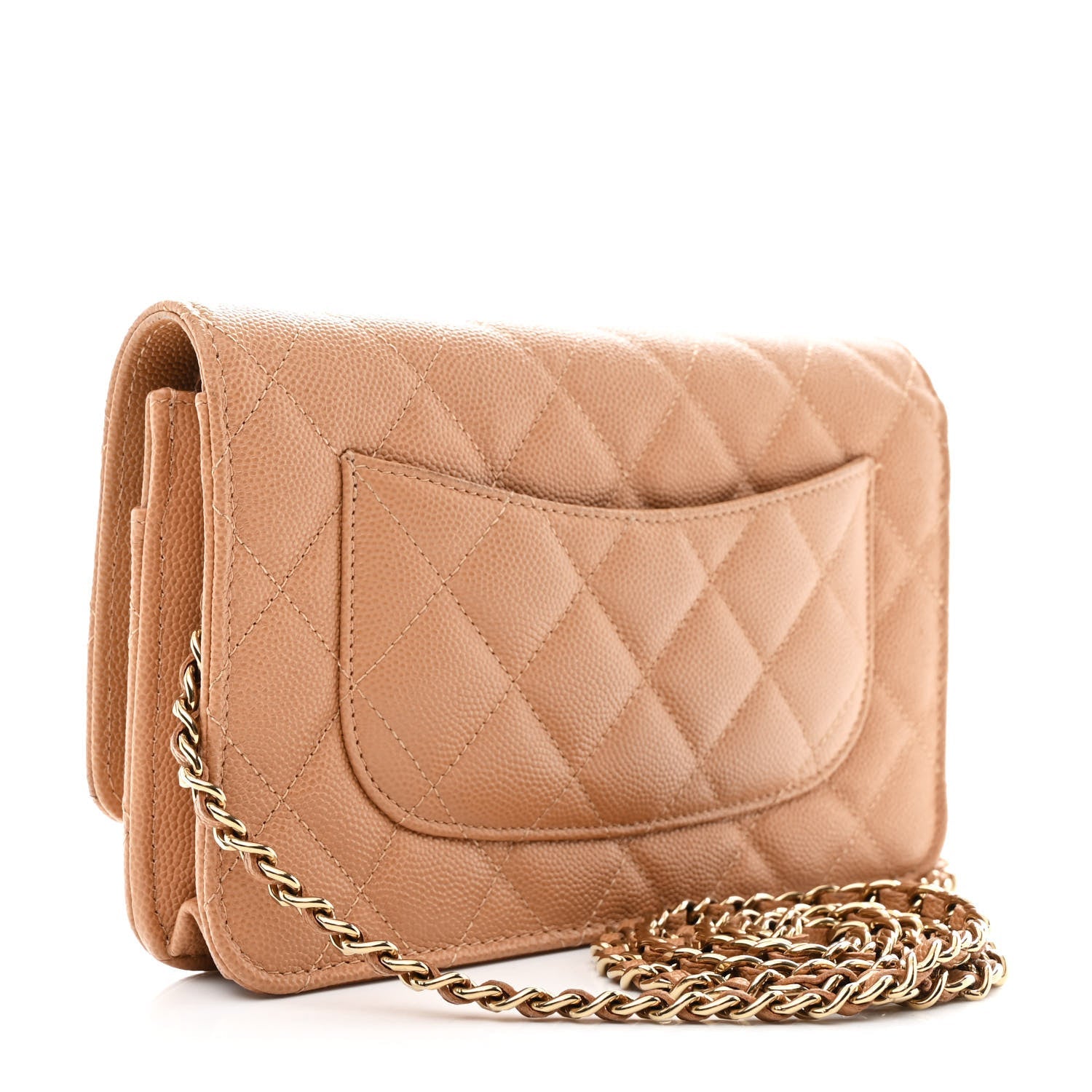 Caviar Quilted Wallet on Chain WOC Dark Beige