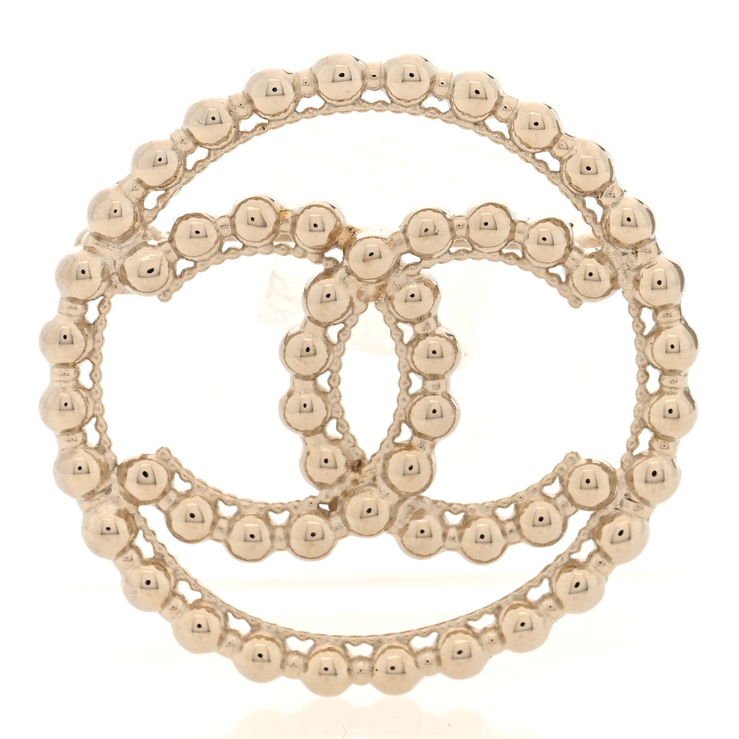 Metal Bead CC Round Brooch Gold