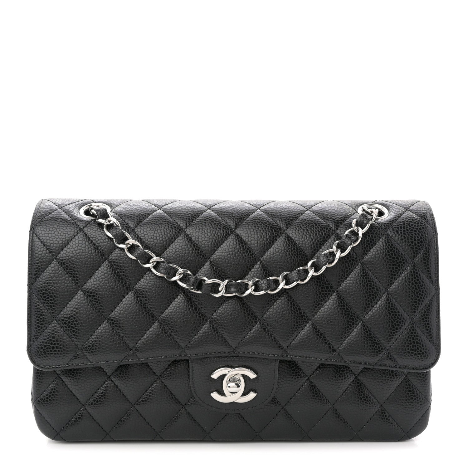 Caviar Quilted Medium Double Flap Black