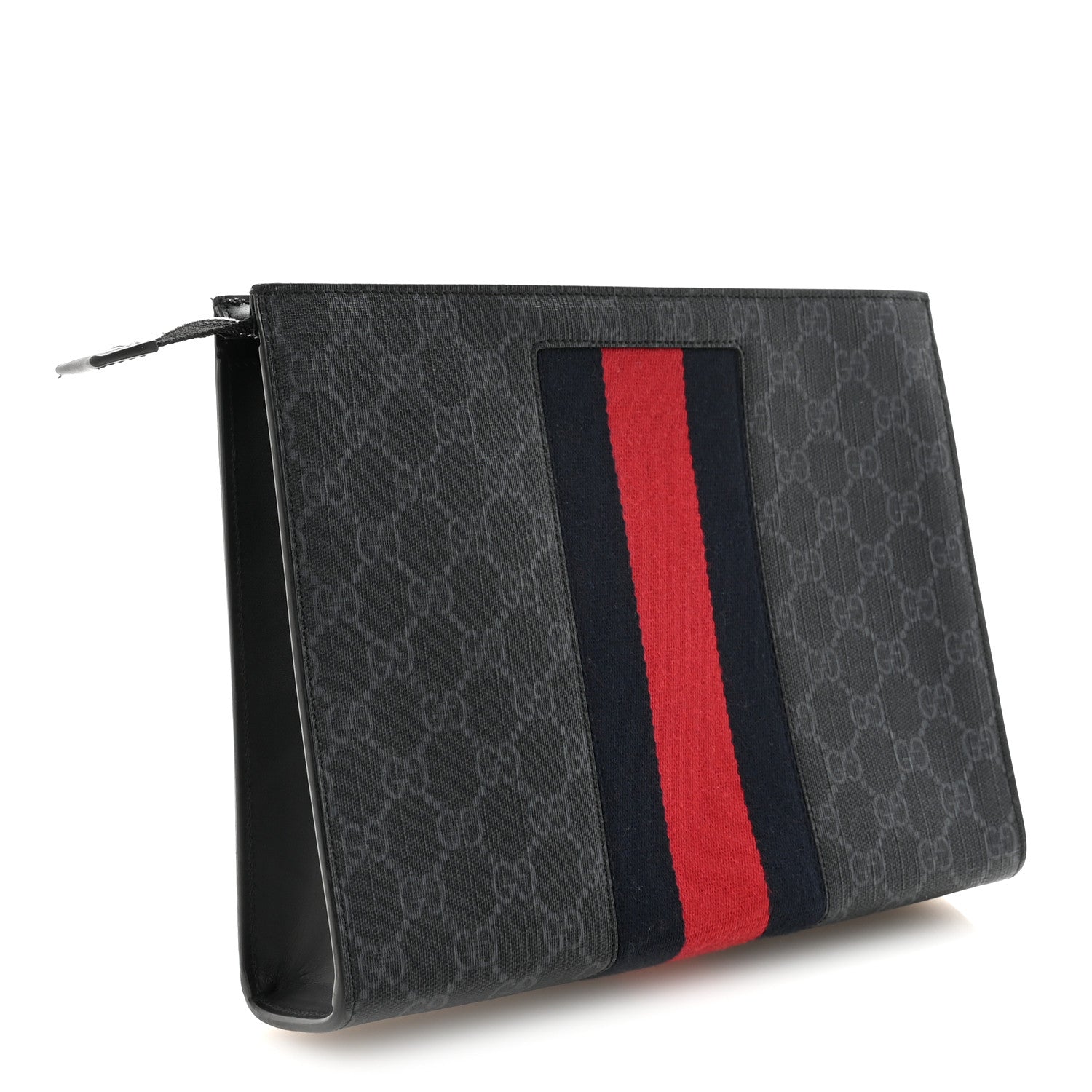 GG Supreme Monogram Selleria Calfskin Web New Web Cosmetic Case Black