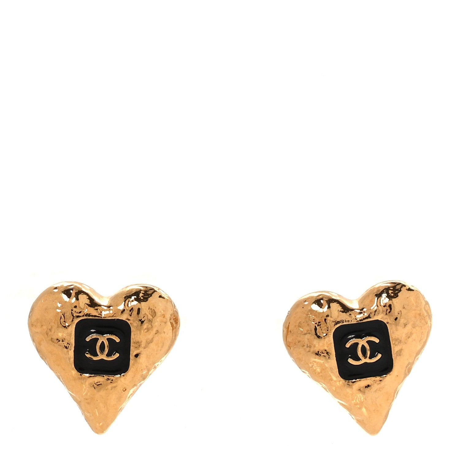 Metal Resin CC Heart Earrings Gold Black