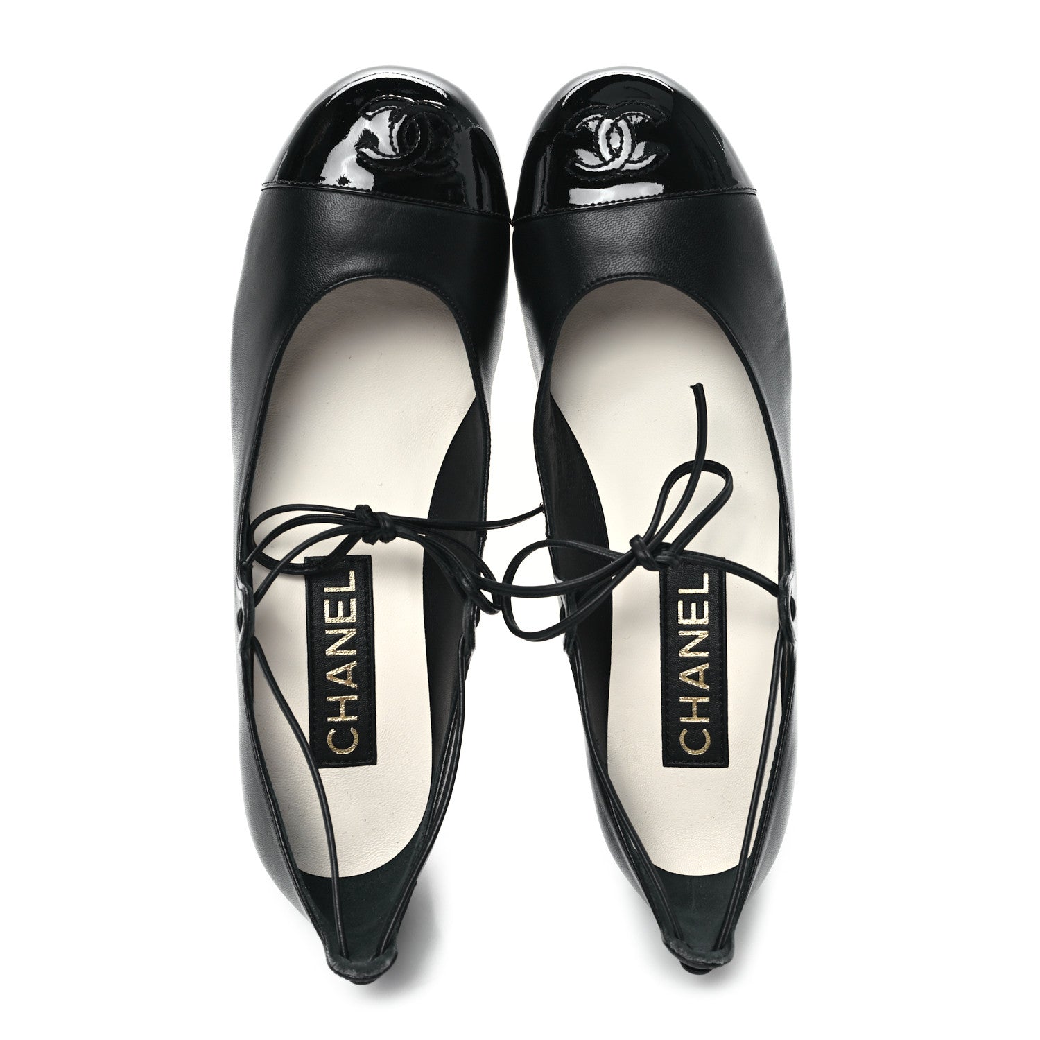 Lambskin Patent Cap Toe CC Mary Jane Pumps 37.5 Black