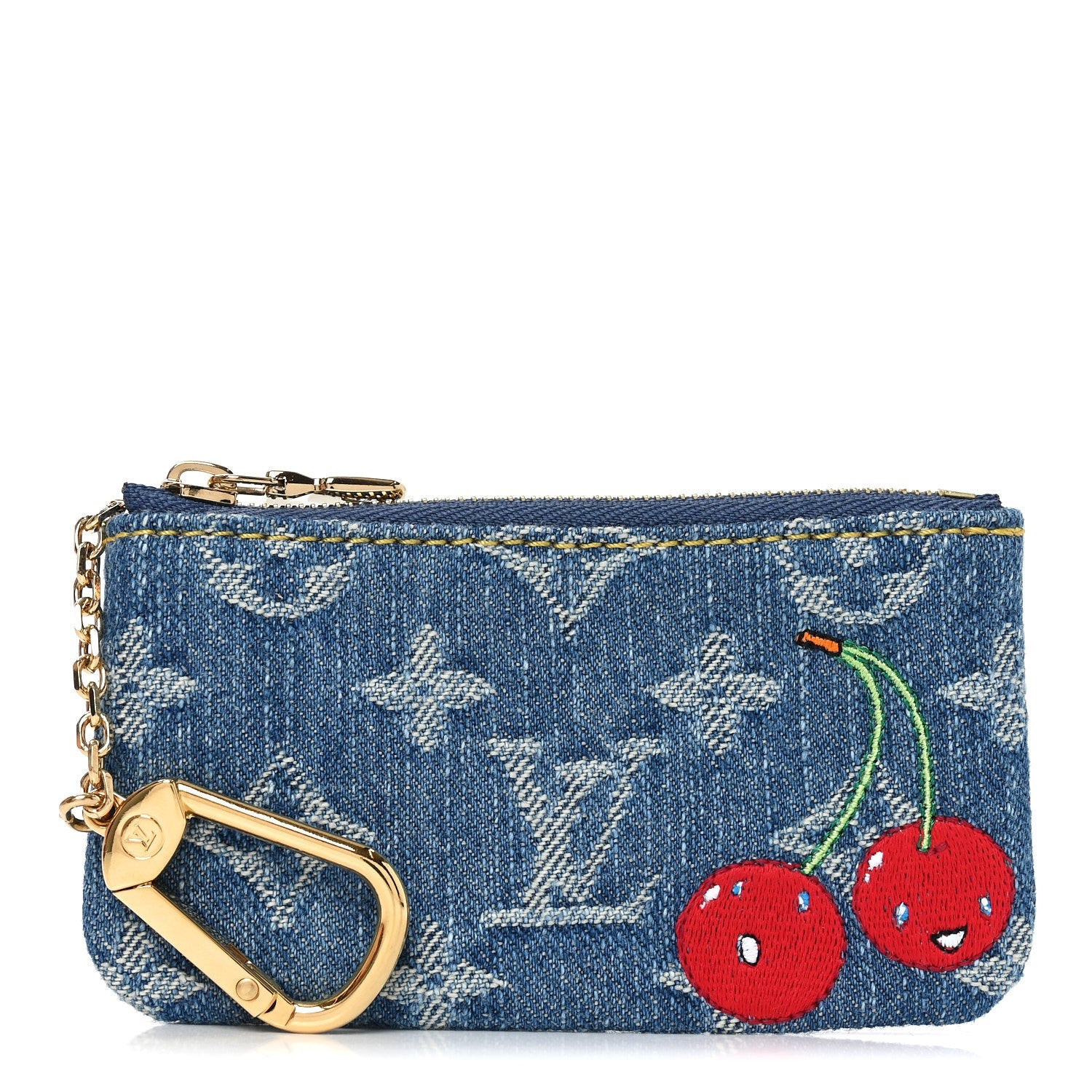 LV X TM Monogram Denim Cerises Key Pouch Blue
