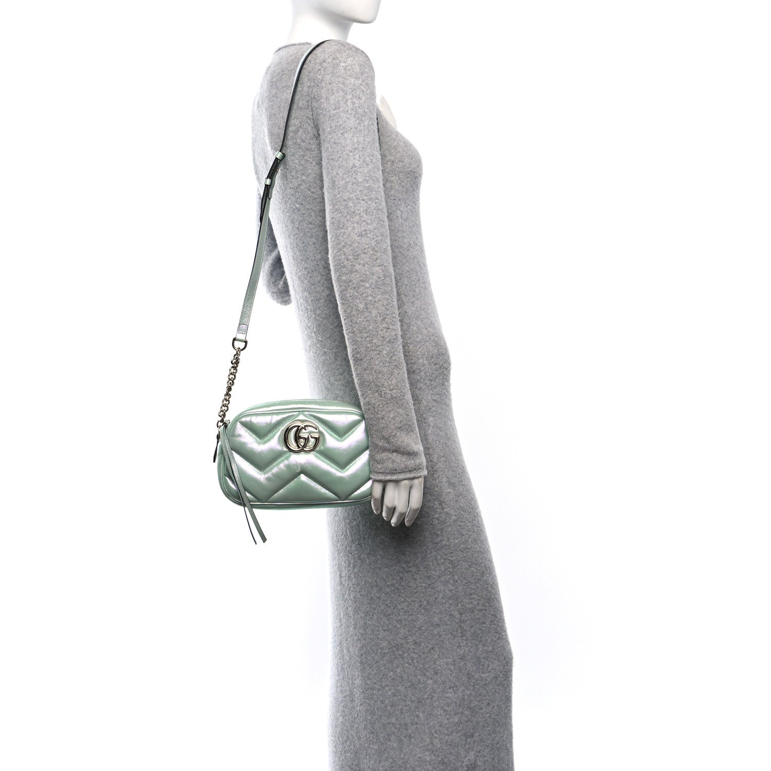 Iridescent Nappa Chevron Matelasse Small GG Marmont Chain Shoulder Bag Iridescent Salvy Green