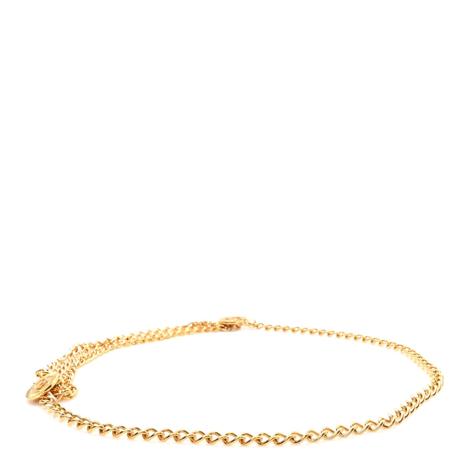 Metal Medallion CC Triple Chain Belt Gold