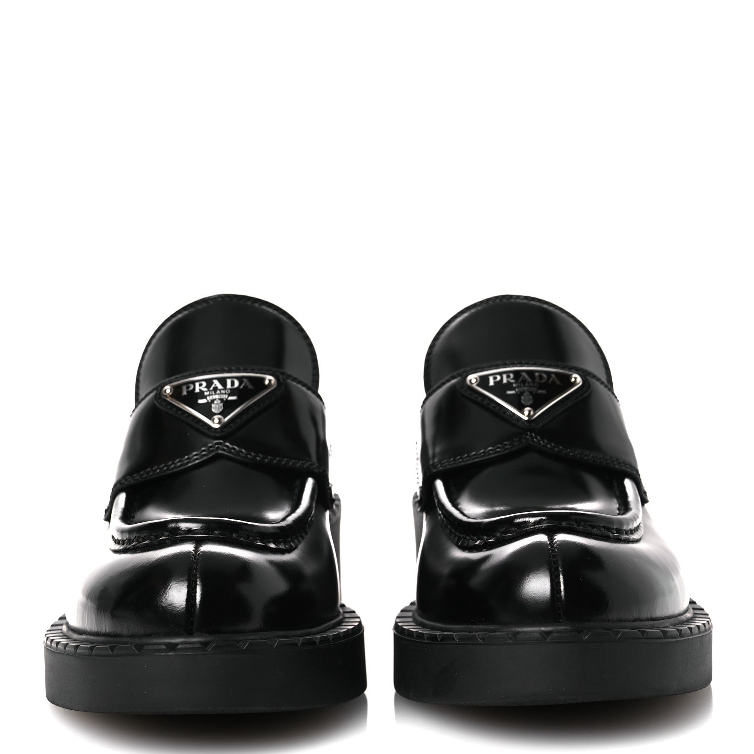 Spazzolato Metal Triangle Logo 50mm Loafers 36 Black