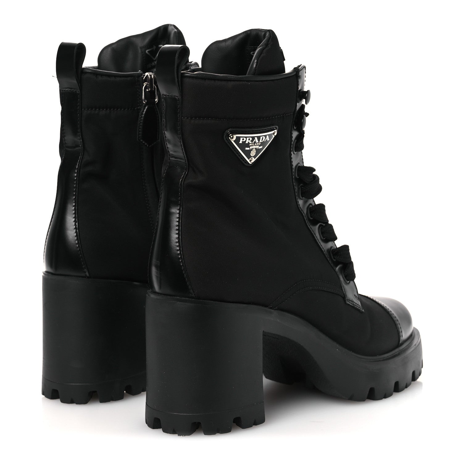 Spazzolato Re-Nylon Metal Triangle Logo Lace Up 55mm Ankle Boots 38.5 Black