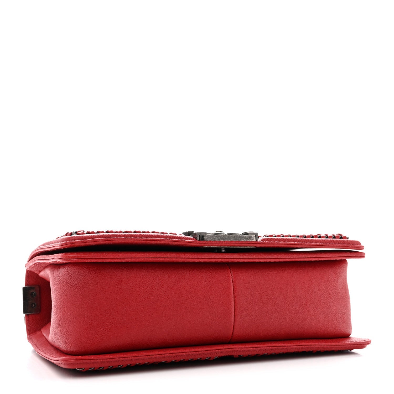 Calfskin Quilted Medium Top Handle Boy Flap Red