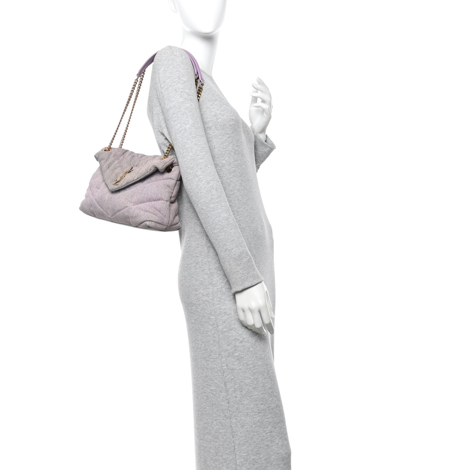 Denim Quilted Small Loulou Puffer Monogram Chain Satchel Bleached Lilac