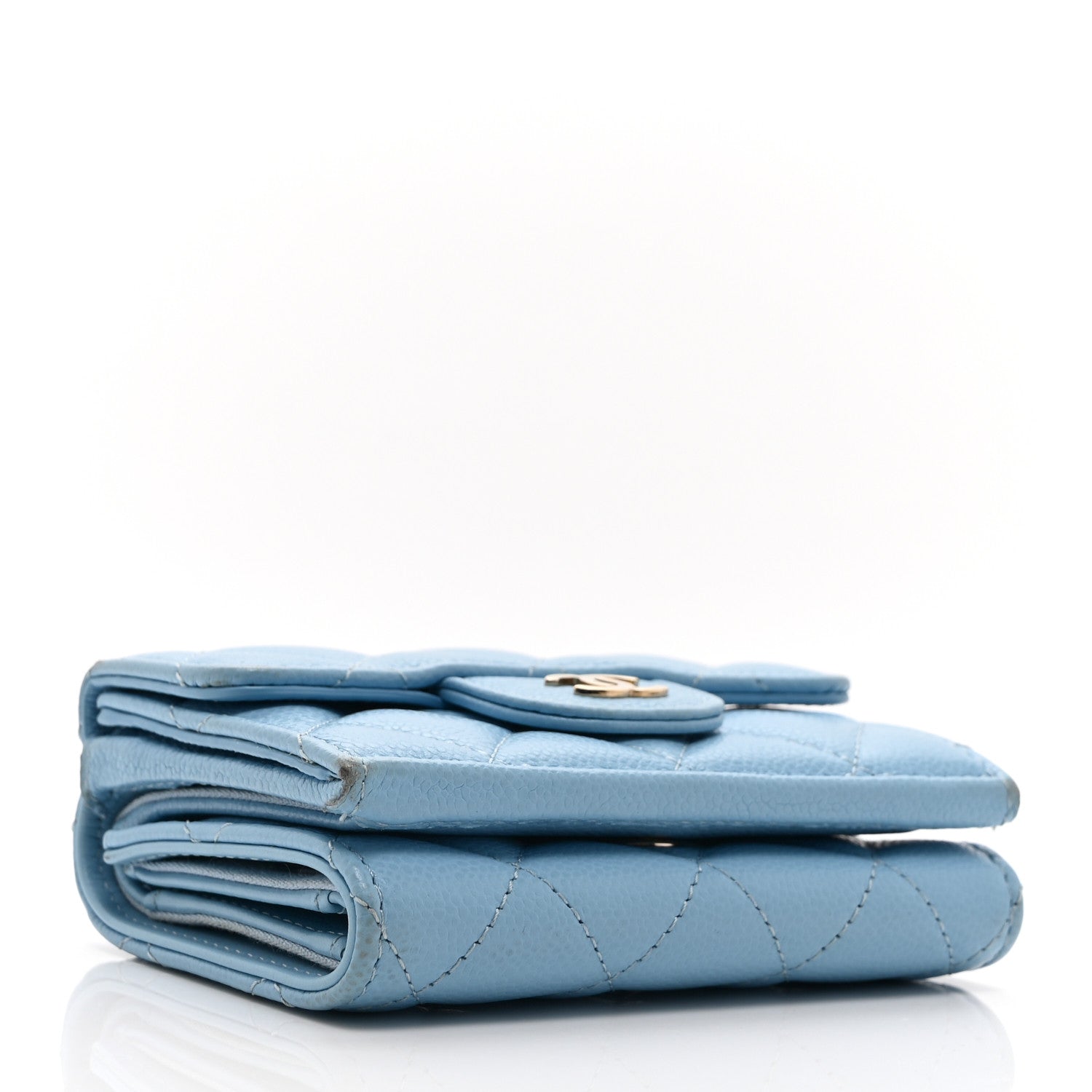Caviar Quilted Double Flap Wallet Light Blue