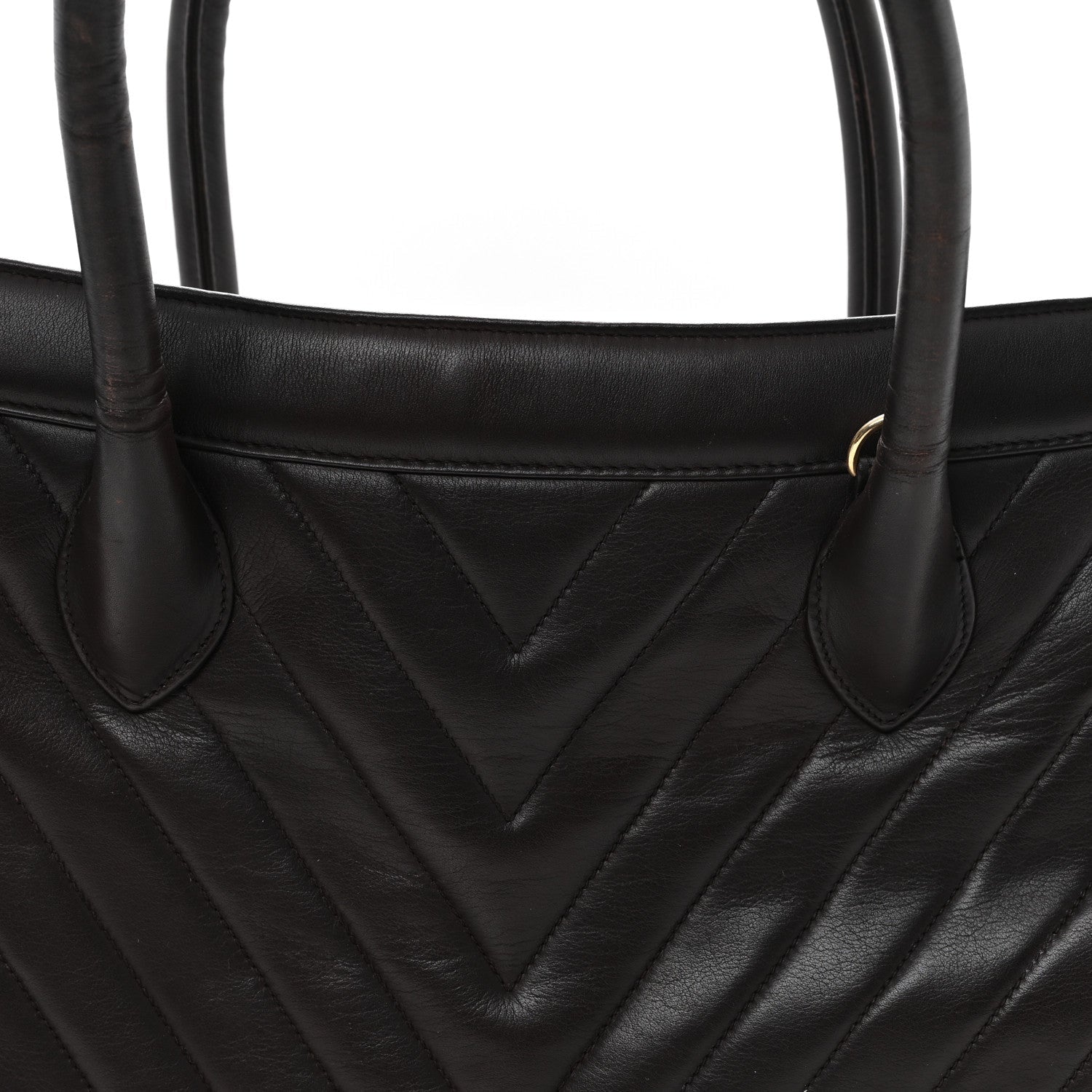 Lambskin Chevron Quilted Top Handle Tote Bag Brown