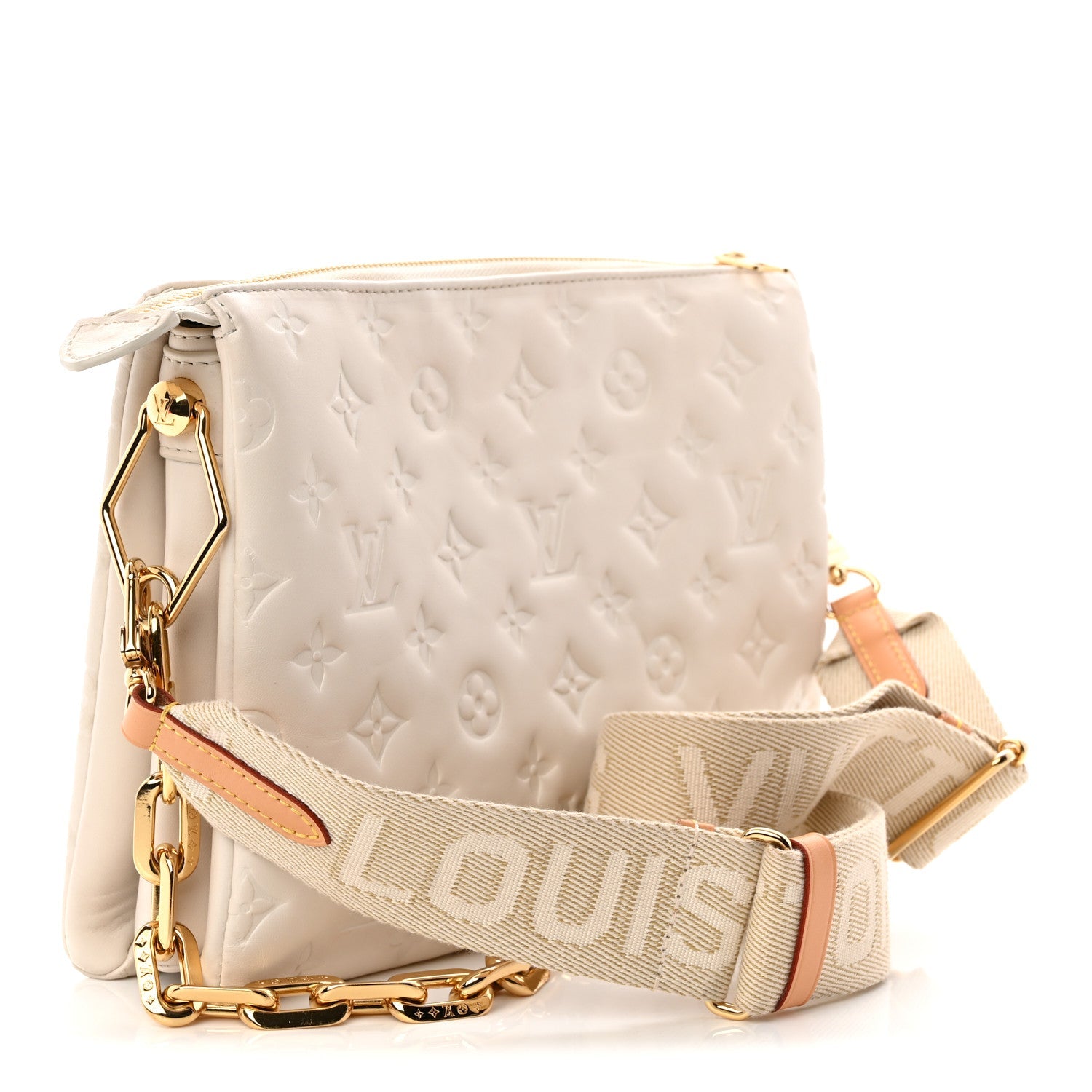 Lambskin Embossed Monogram Coussin PM Beige Cream
