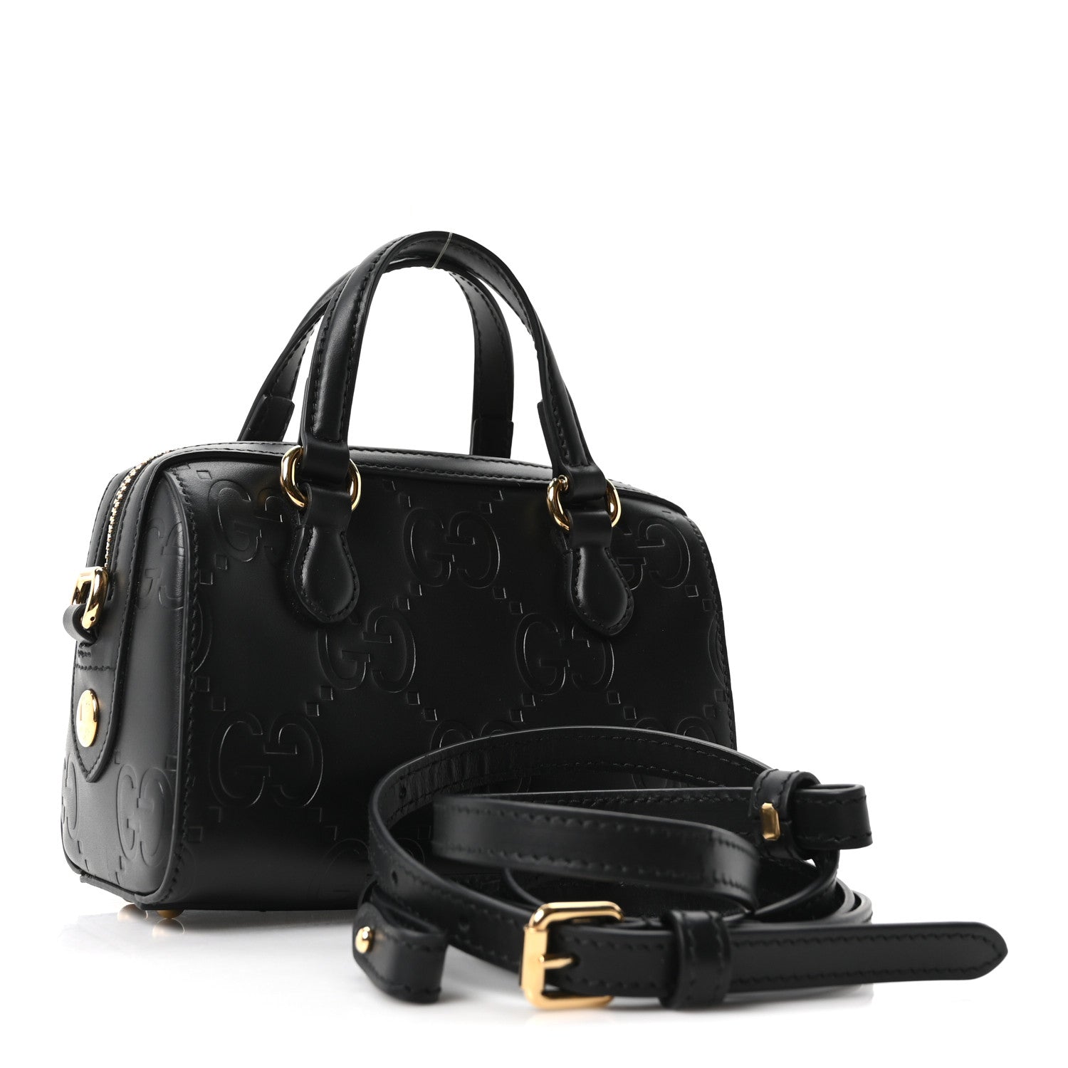 Calfskin Jumbo GG Embossed Super Mini Top Handle Bowler Bag Black