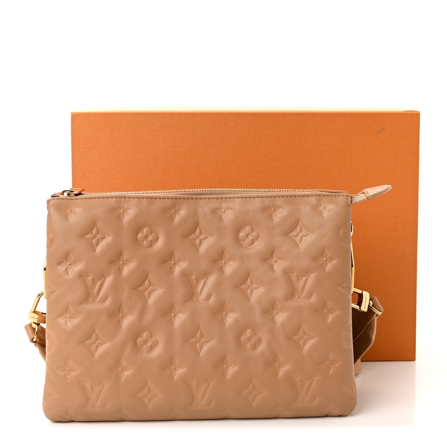 Lambskin Embossed Monogram Coussin PM Camel