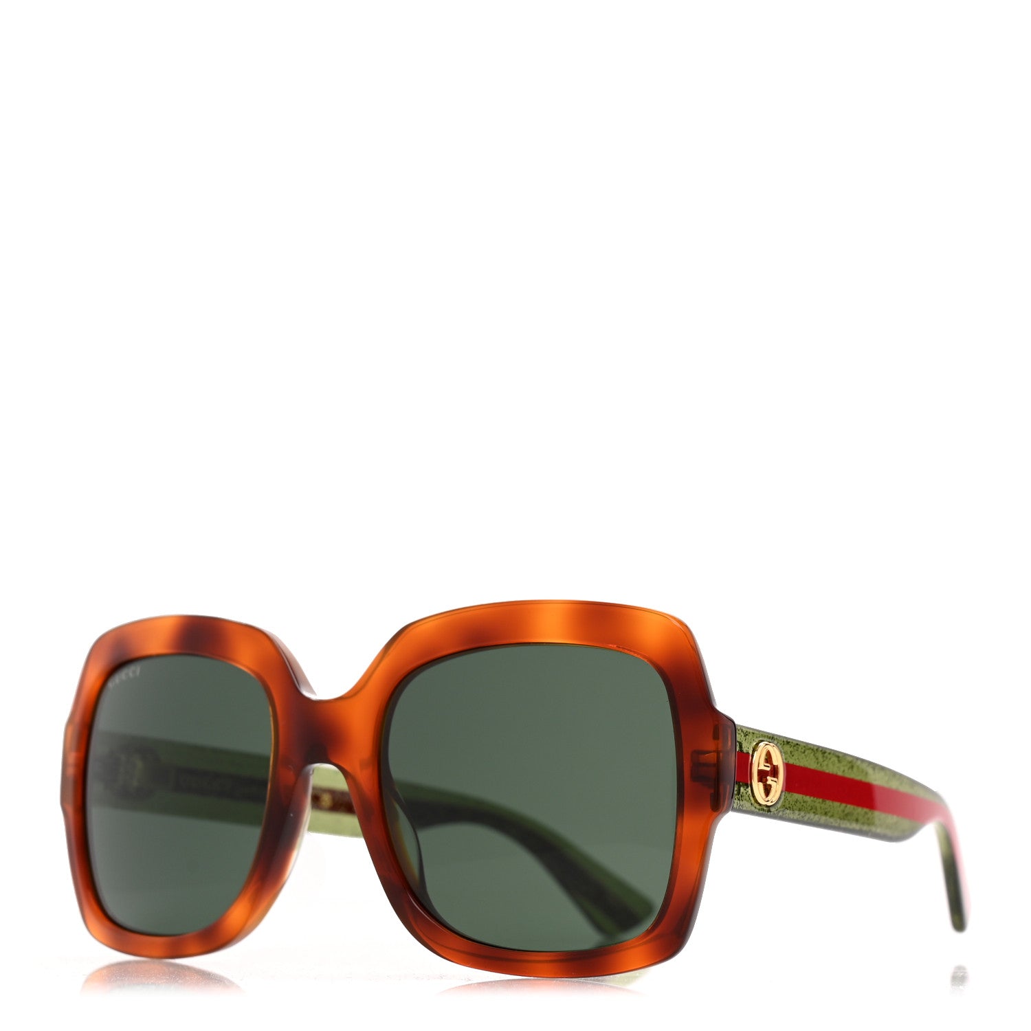 Acetate Square Frame Web Glitter Sunglasses GG0036SN Havana