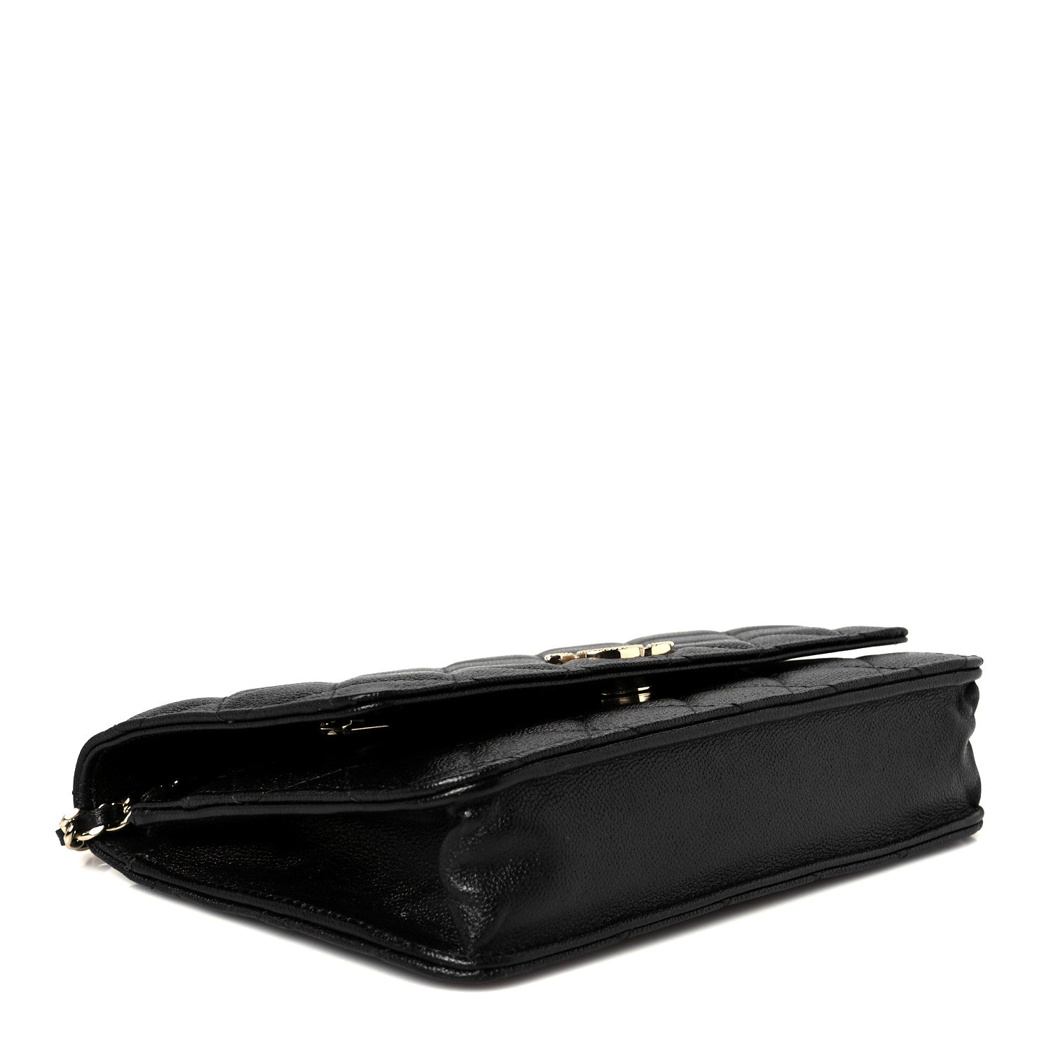 Caviar Quilted Studded CC Wallet on Chain WOC Black