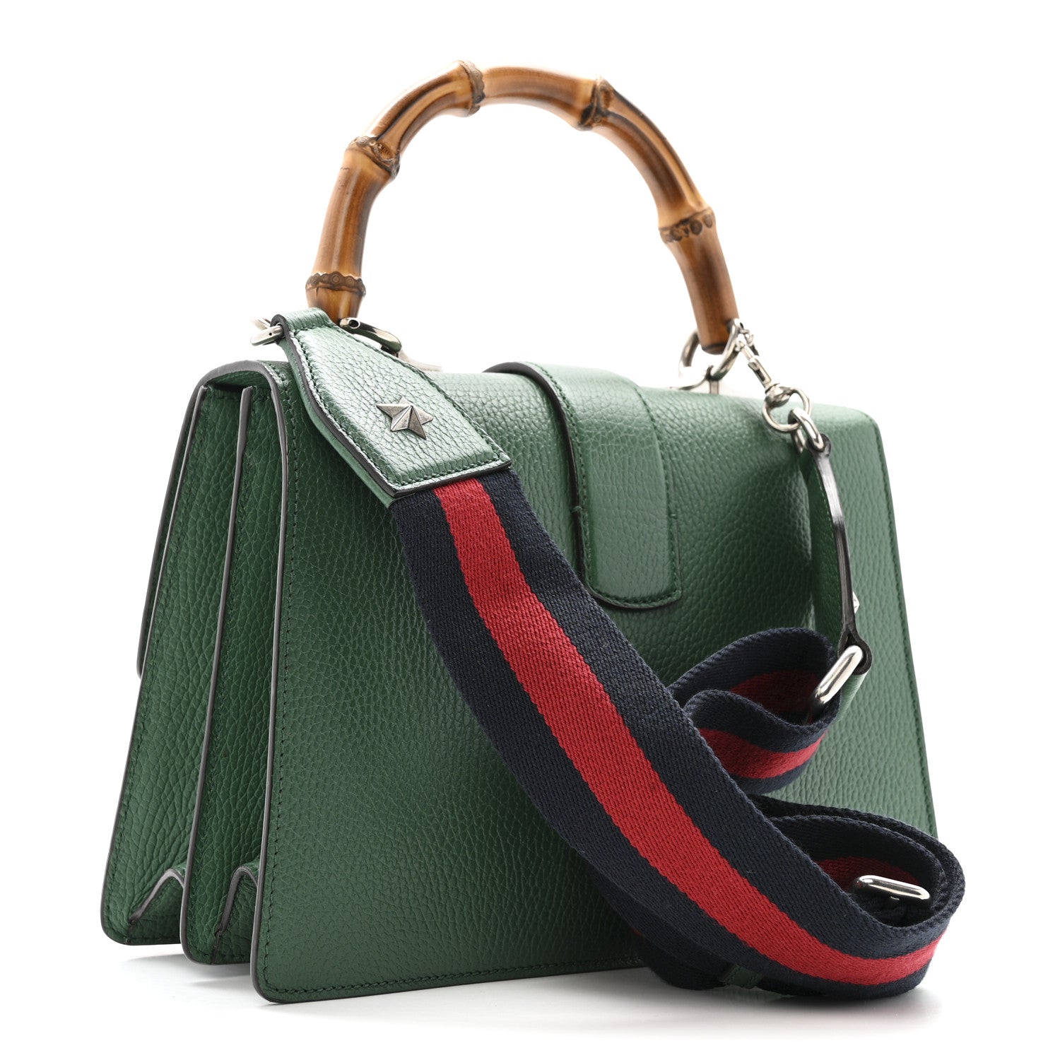 Dollar Calfskin Crystal Web Medium Dionysus Bamboo Top Handle Bag Emerald