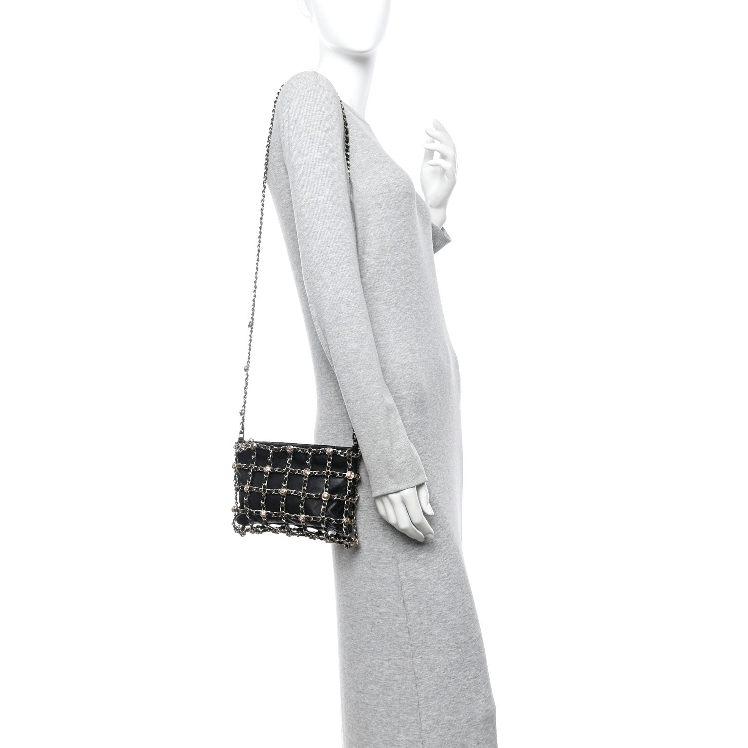 Lambskin Chain Frame Medallion Shoulder Bag Black