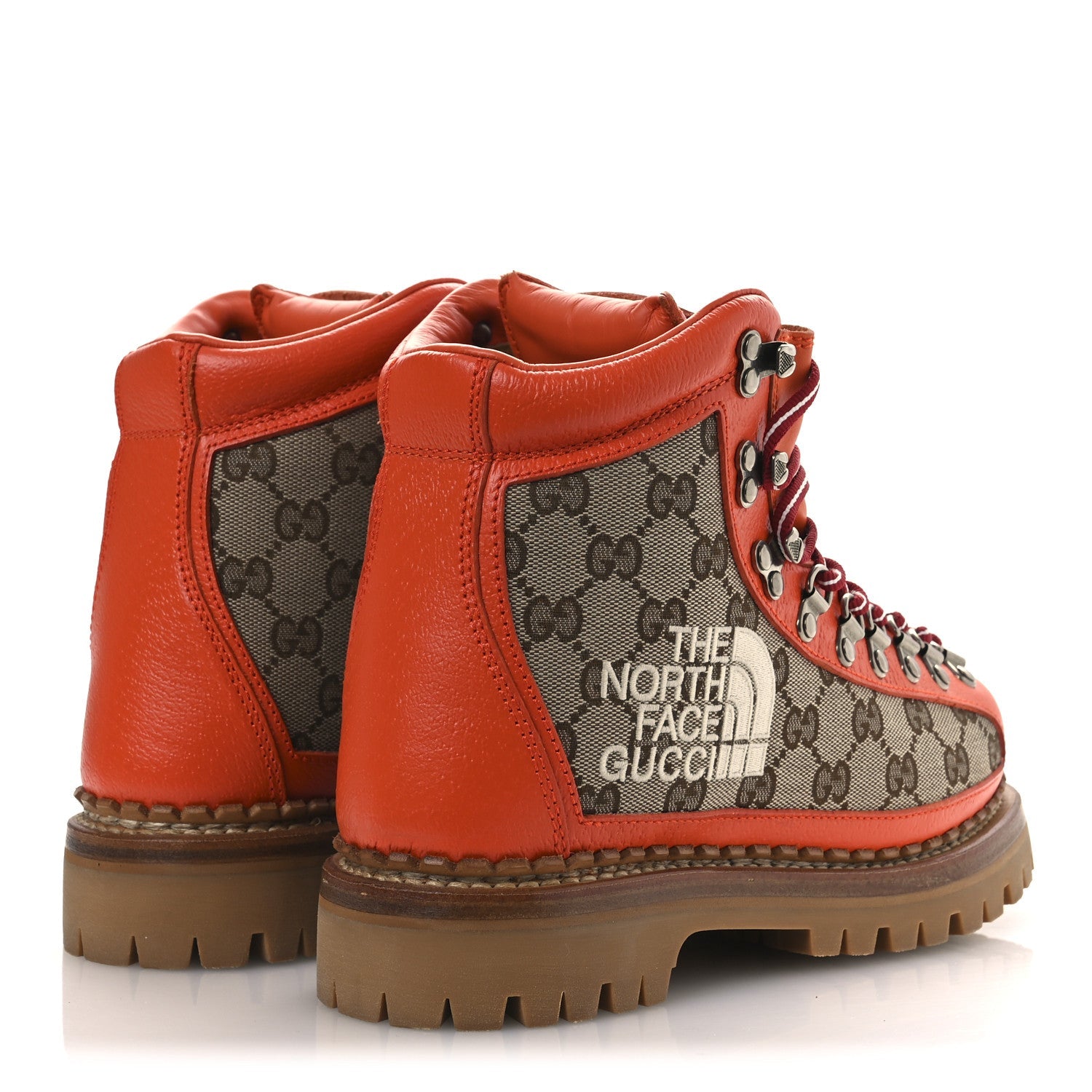 X THE NORTH FACE Monogram Textured Calfskin Hiking Ankle Boots 37 Beige Ebony Deep Orange