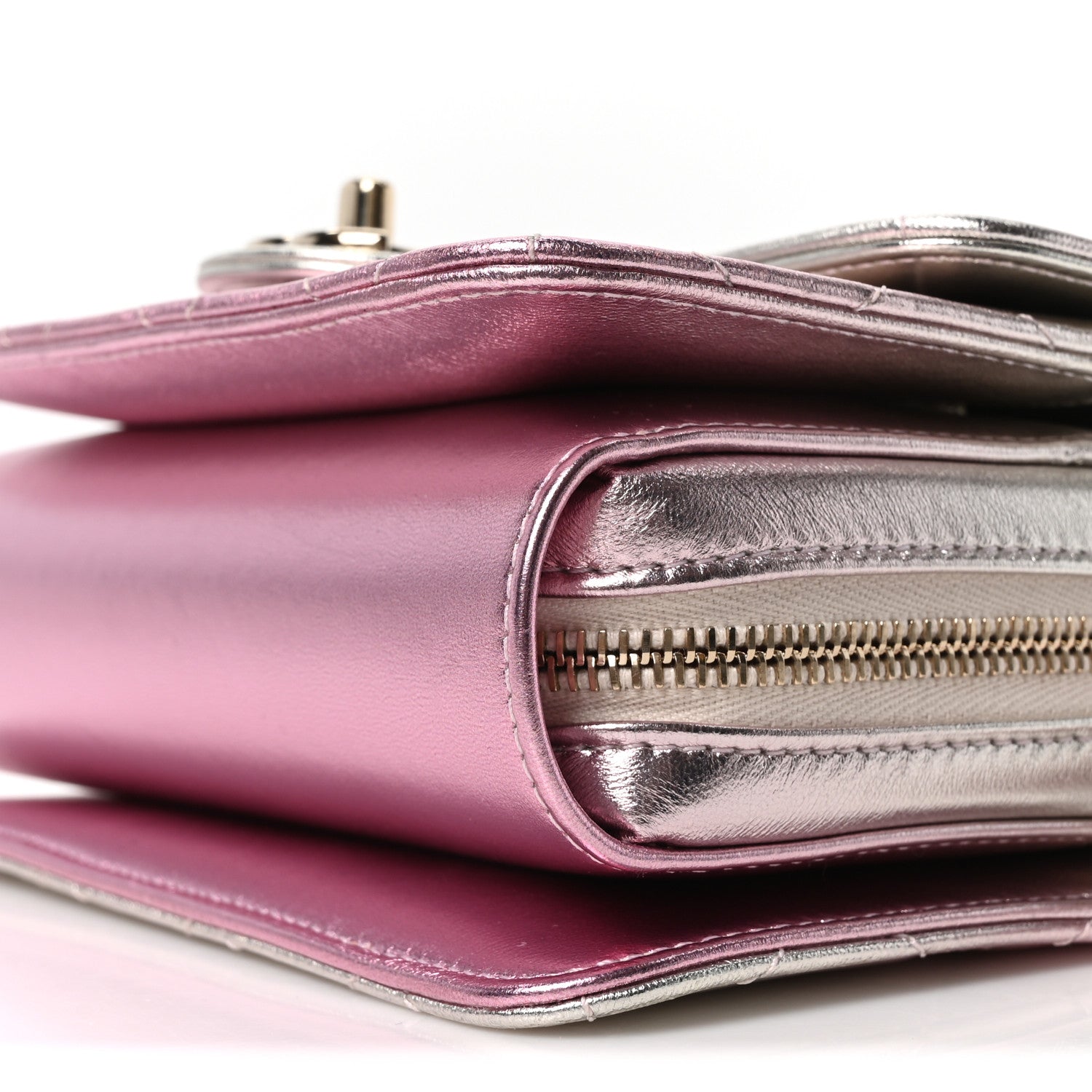 Metallic Lambskin Like A Wallet Flap Golden Pink