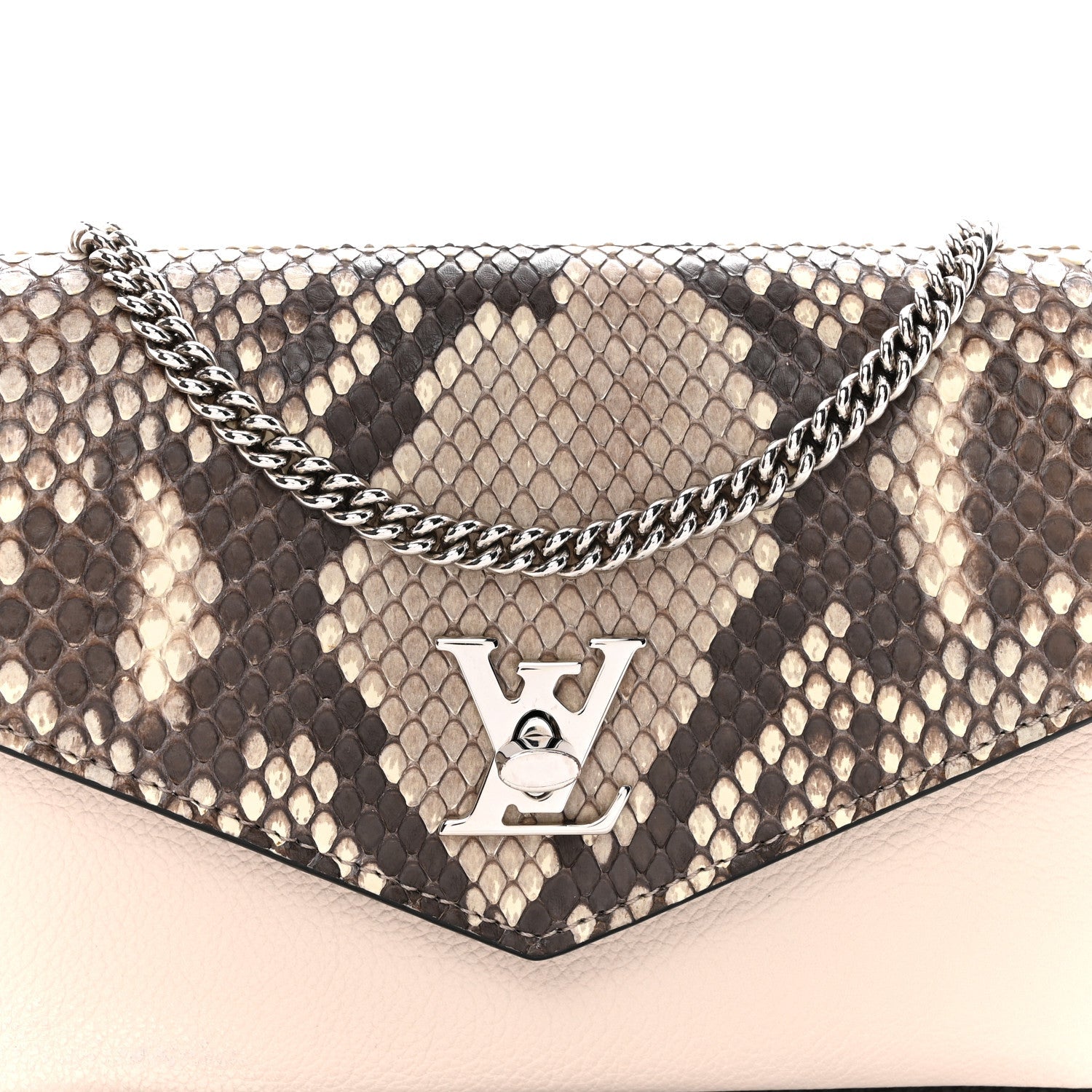 Soft Calfskin Snakeskin My Lockme Chain Bag Pochette Black
