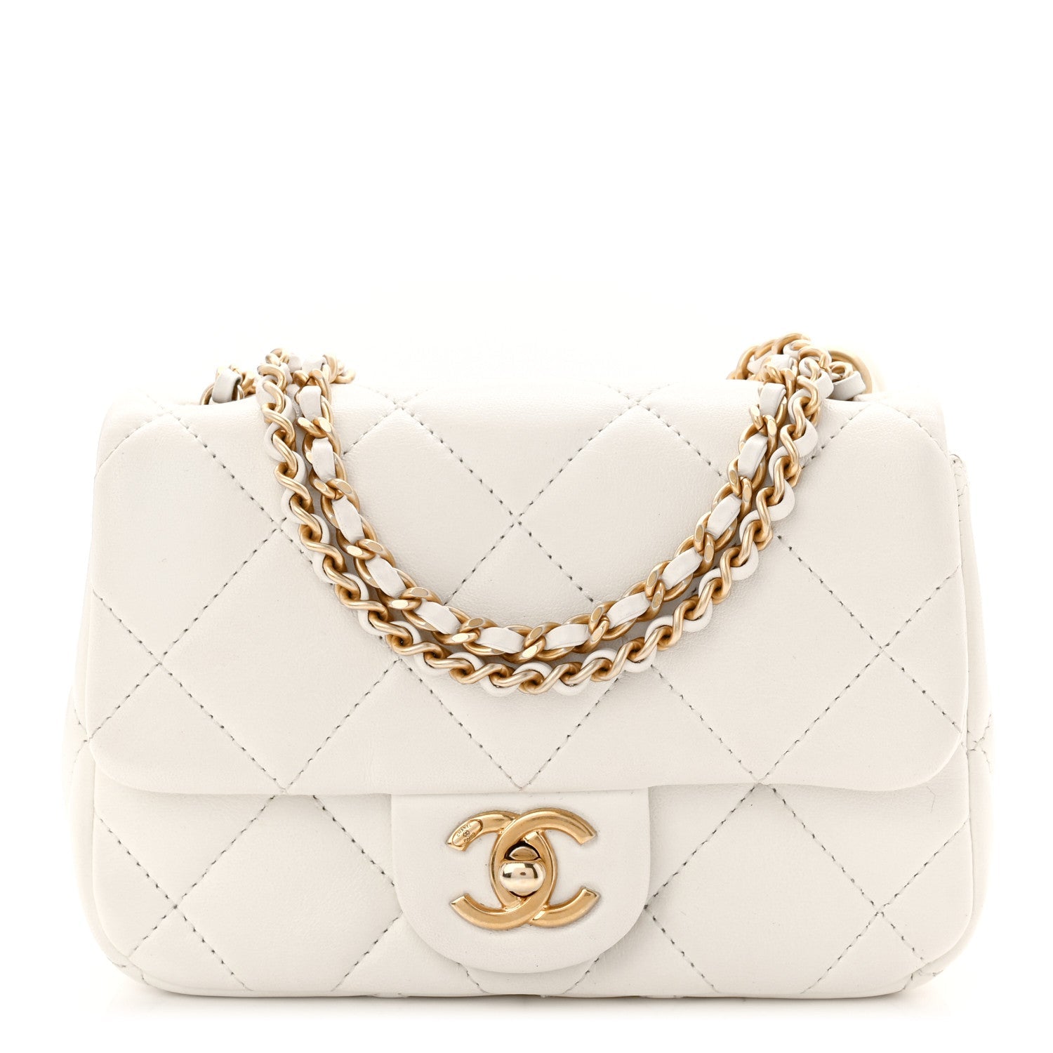 Lambskin Quilted Pearl Small Flap White